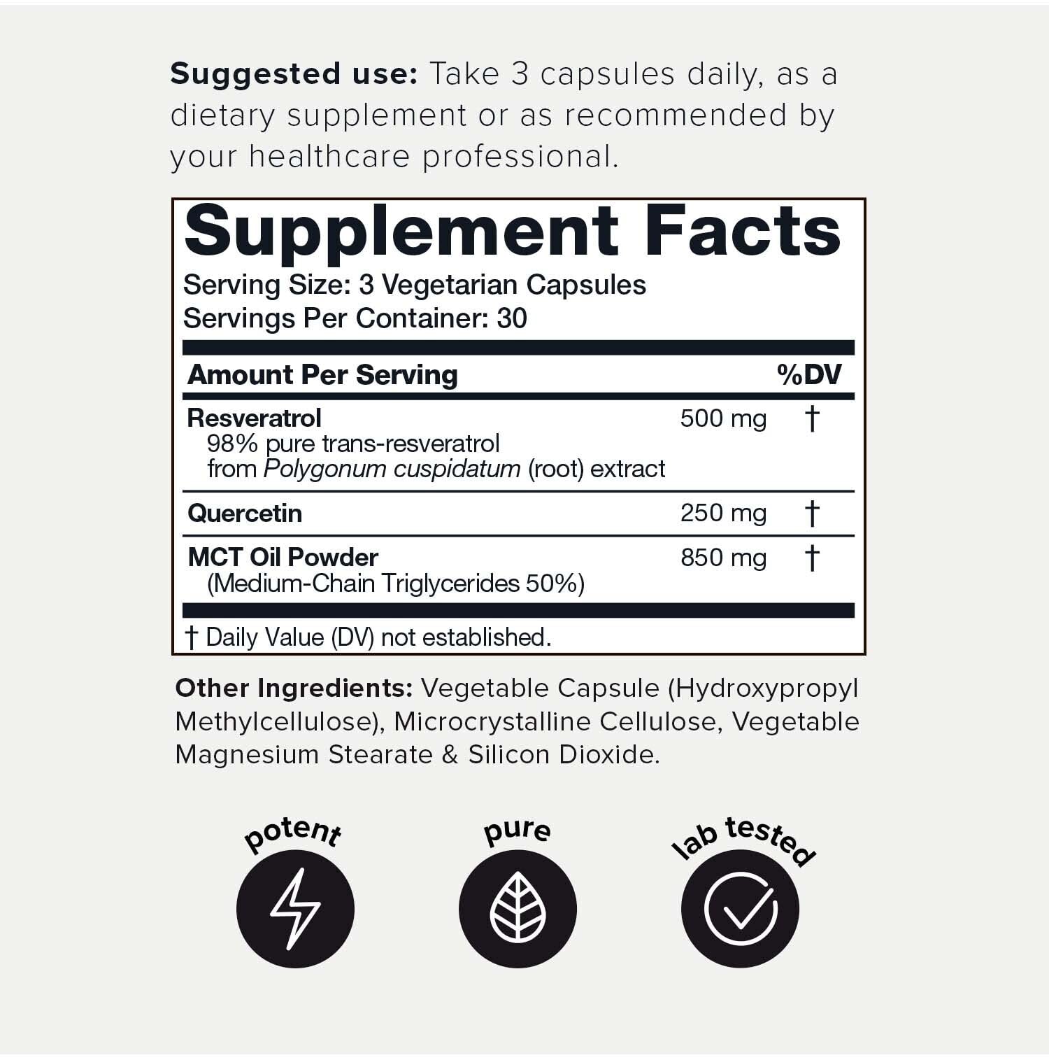 Toniiq 1600mg Resveratrol Blend - Ultra High Purity and 3rd Party Tested - with MCT ToniiqUS supplements