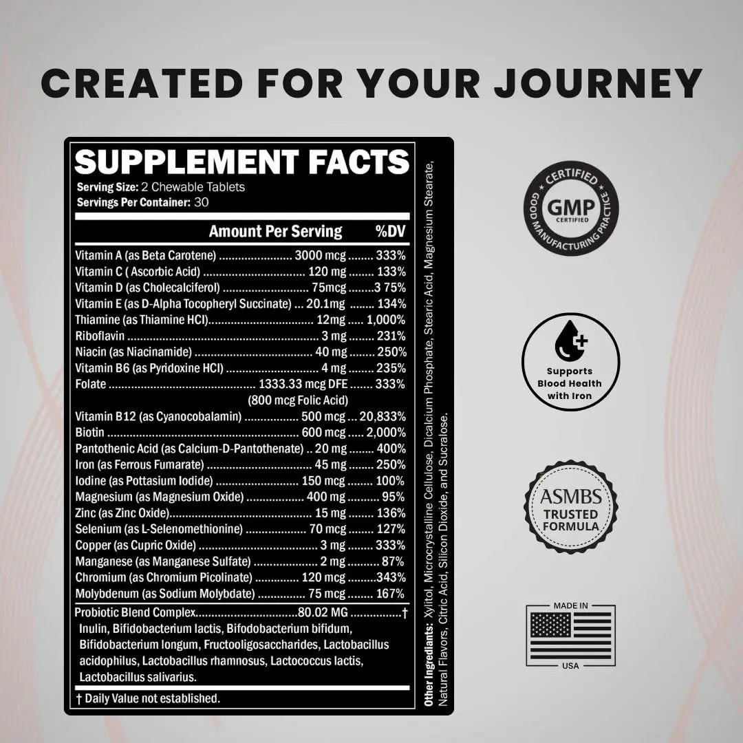 Journey Bariatric Multivitamin with Probiotics & Iron – Chewable, Berry (60 Count) Journey Bariatric VitaminsAu supplements