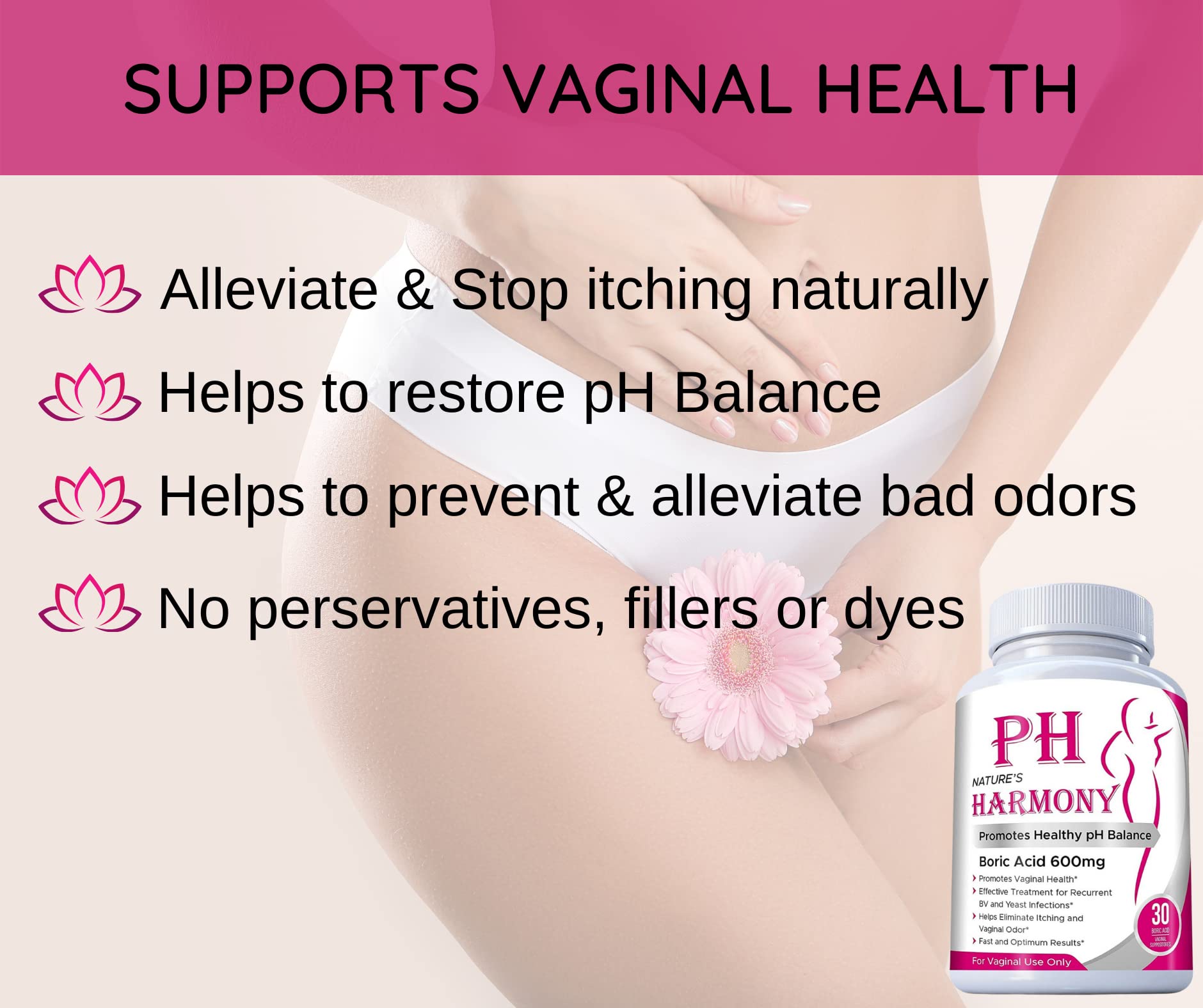 PURE PLANT HOME Boric Acid Suppositories Nature's Harmony 30 Count 600 mg 100% Pure Made in USA N'moreAu supplements