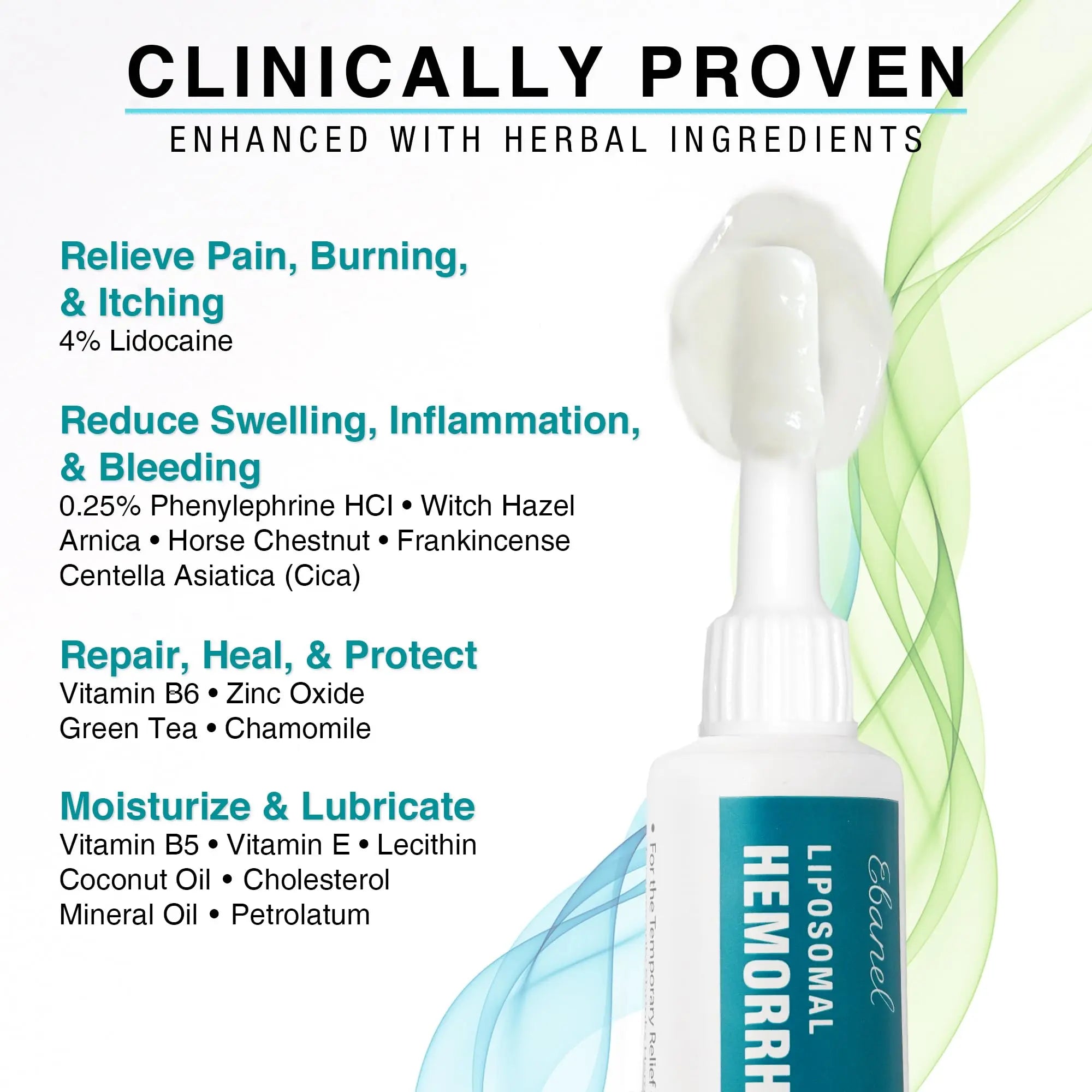 Ebanel 4% Lidocaine Hemorrhoid Treatment Ointment with Phenylephrine, Witch Hazel, Vitamin B6, Zinc Oxide, Frankincense, External and Internal Hemorrhoids Treatment Burn Itch Pain Relief Anal Cream EbanelAu supplements