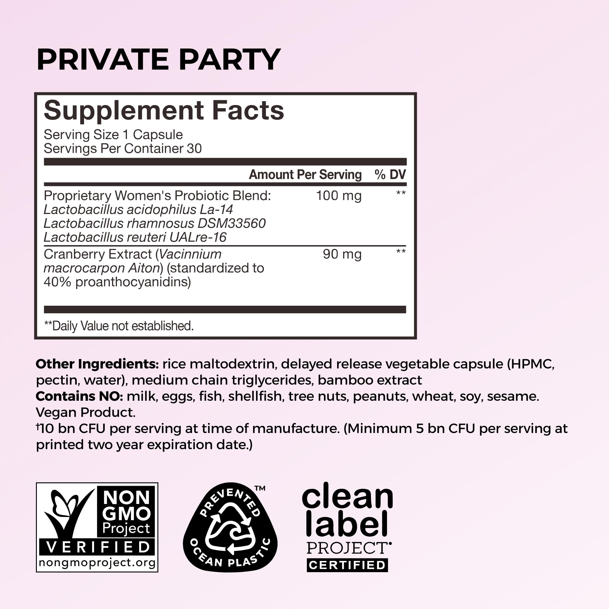 HUM Private Party Vaginal Probiotics for Women, pH Balance and Urinary Tract Support Vaginal Probiotic Supplement with Cranberry & Lactobacillus Blend, Women's Health Cranberry Pills, 30 Capsules HUMUS supplements