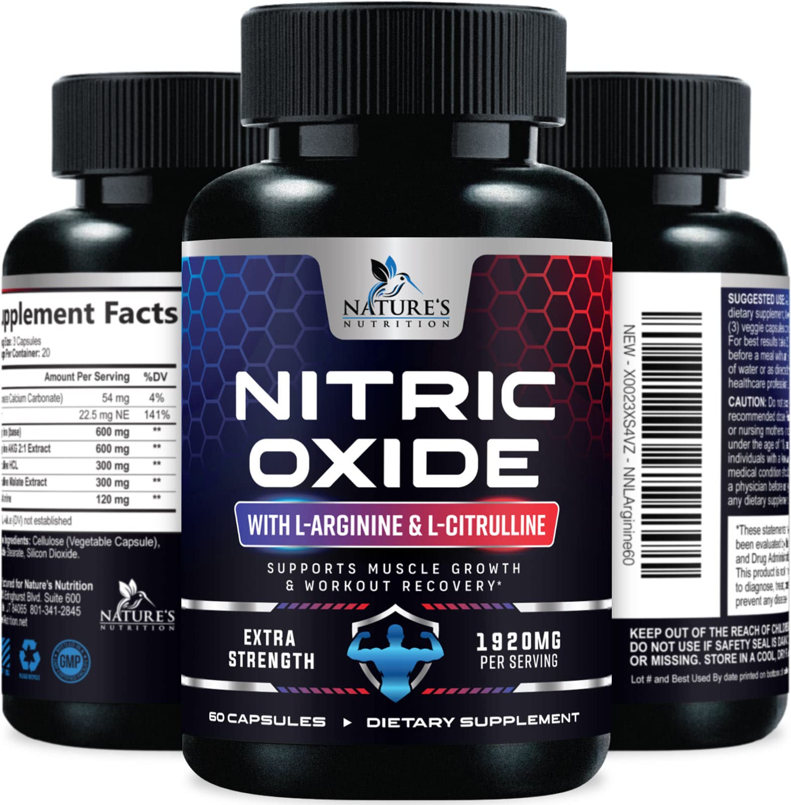 Extra Strength Nitric Oxide Supplement L Arginine 3X Strength - Citrulline Malate, AAKG Nature's NutritionAu supplements