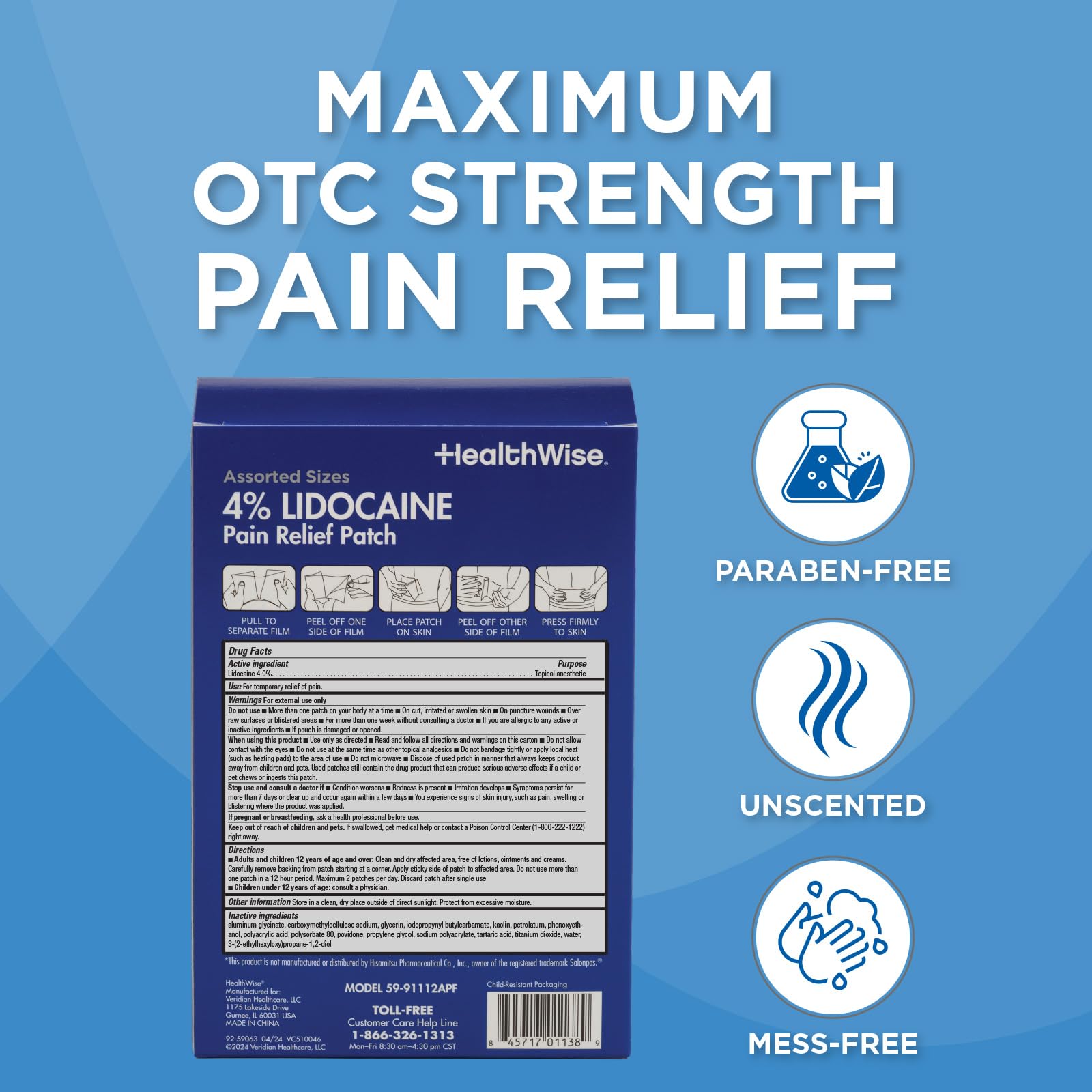 HealthWise Lidocaine Pain Patch | 4% OTC Lidocaine | 12-Count Assorted Sizes | Paraben-Free Formula | Temporarily Soothes Minor Aches and Pains | Unscented | Flexible Application HealthWiseAu supplements