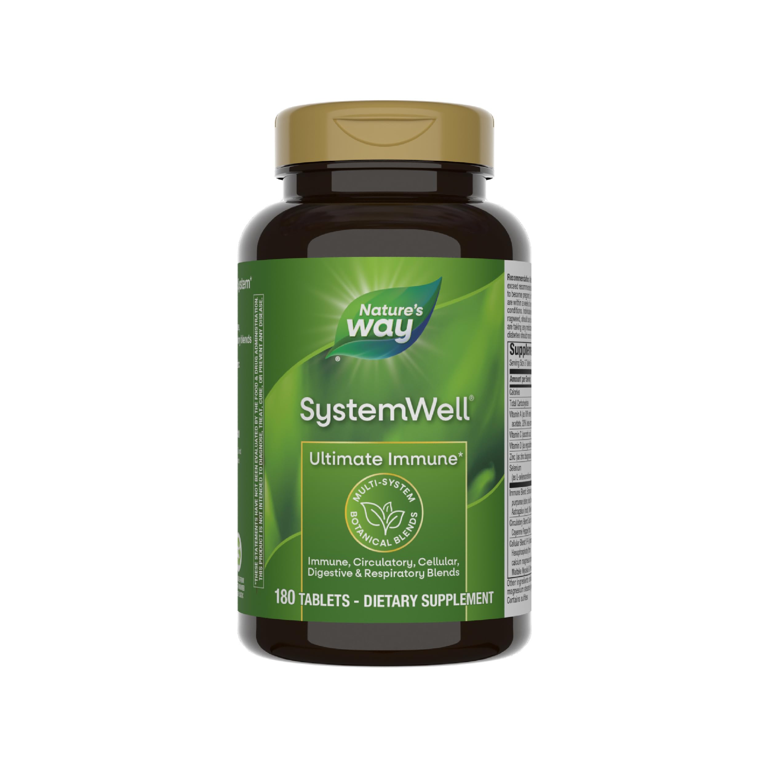 Nature's Way Systemwell Ultimate Immune* with Vitamins C, A, D, Zinc, & Selenium, Multi-System Botanical Blends Including Immune, Respiratory, Digestive & Circulatory, 180 Tablets (Packaging May Vary) Nature's WayAu supplements
