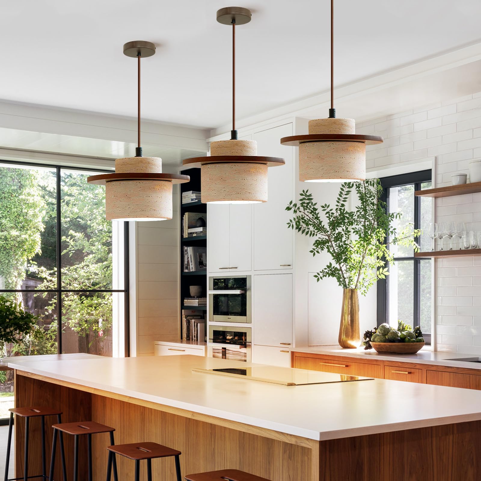 Nordic Pendant Light Natural Yellow Travertine Lamp Simple Wabi Sabi Lamp Suitable for Restaurant Bedside Kitchen Island Cafe Wood Pendant Light (Walnut Color) GenericAu supplements