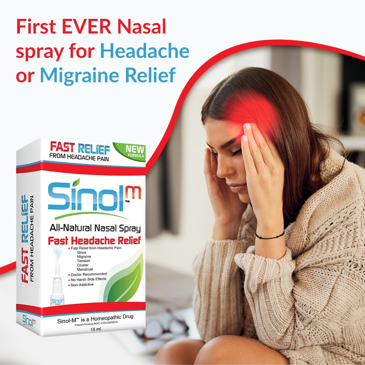 Sinol Headache Relief Spray, Over-The-Counter Medication Nose Spray for Migraine Cluster Tension, Sinus Relief & Nasal Decongestants, 15 ml SinolAu supplements
