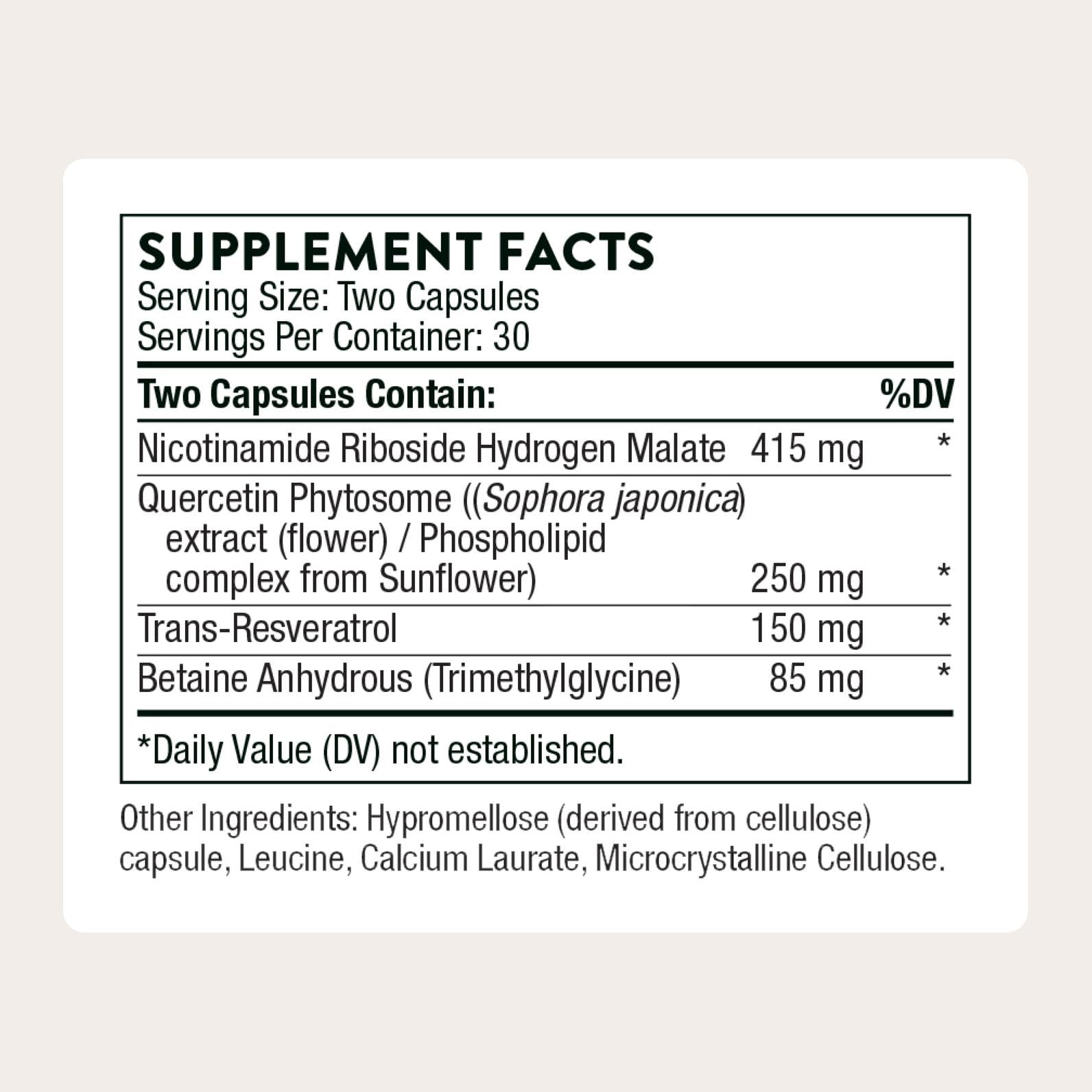 THORNE - ResveraCel - Nicotinamide Riboside with Quercetin Phytosome & Resveratrol - Support Healthy Aging, Methylation, Cellular Energy Production & Metabolism* - 30 Servings THORNEAu supplements