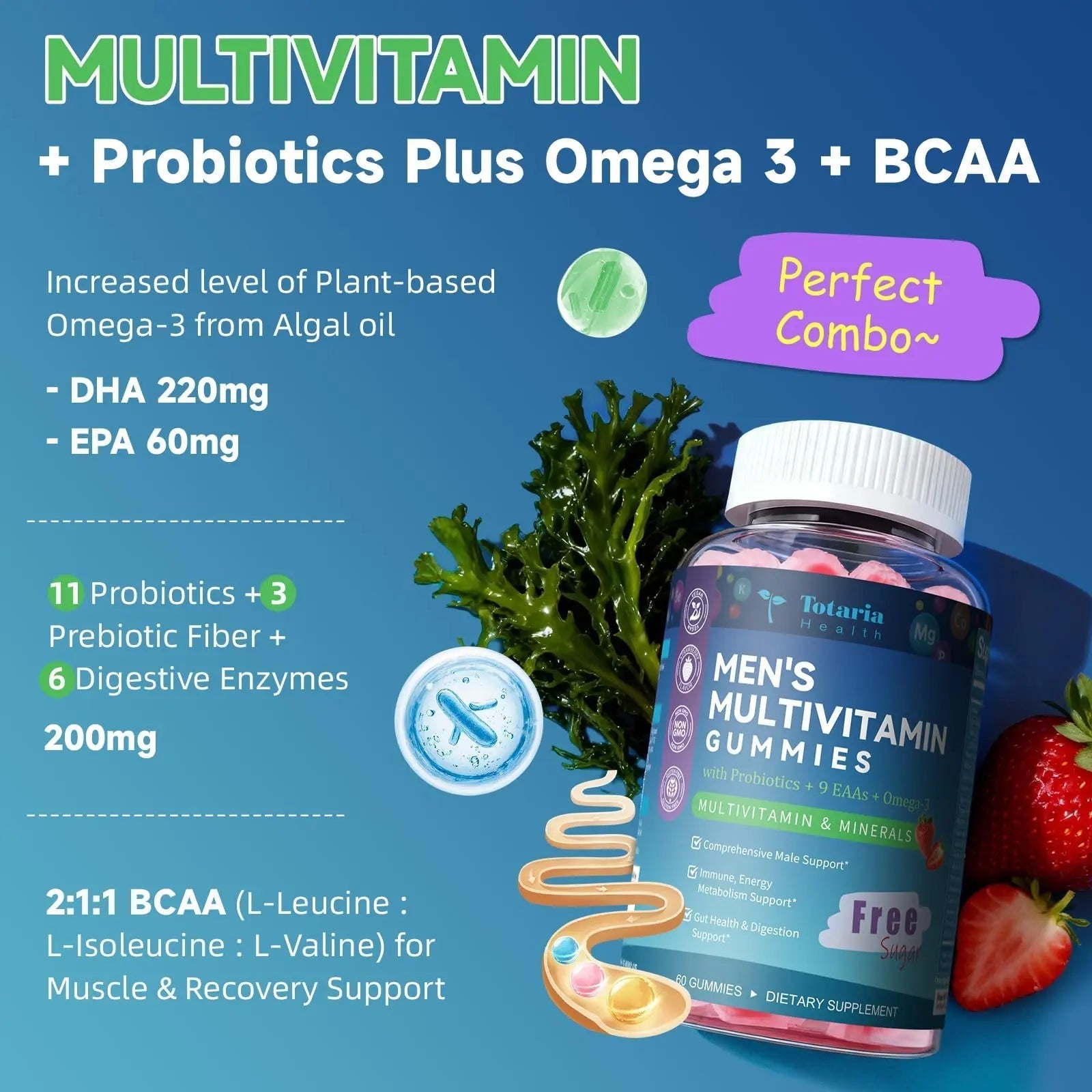 Totaria Sugar Free Multivitamin for Men with Omega 3, Probiotics, Mens Multivitamins Gummies w/Methylated B Complex TotariaAu supplements