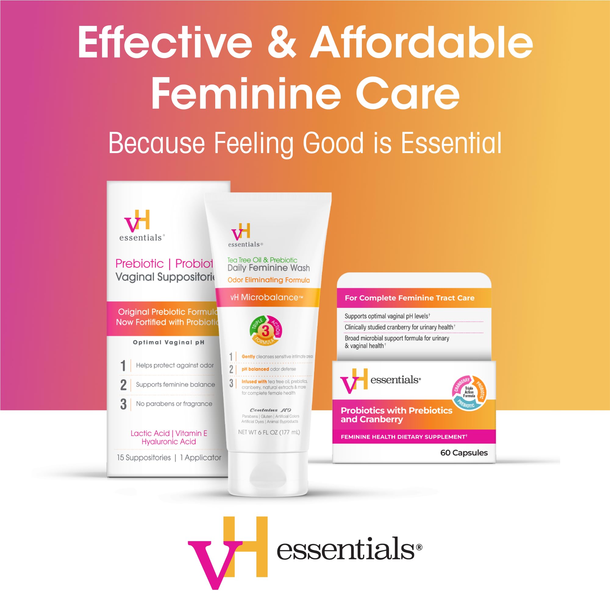 vH Essentials Boric Acid Plus Vaginal Suppositories, Prebiotic Infused with Soothing Aloe Vera, pH Support Formula Fights Odor and Promotes Freshness, 600mg Boric Acid, 30 Count vH essentialsUS supplements