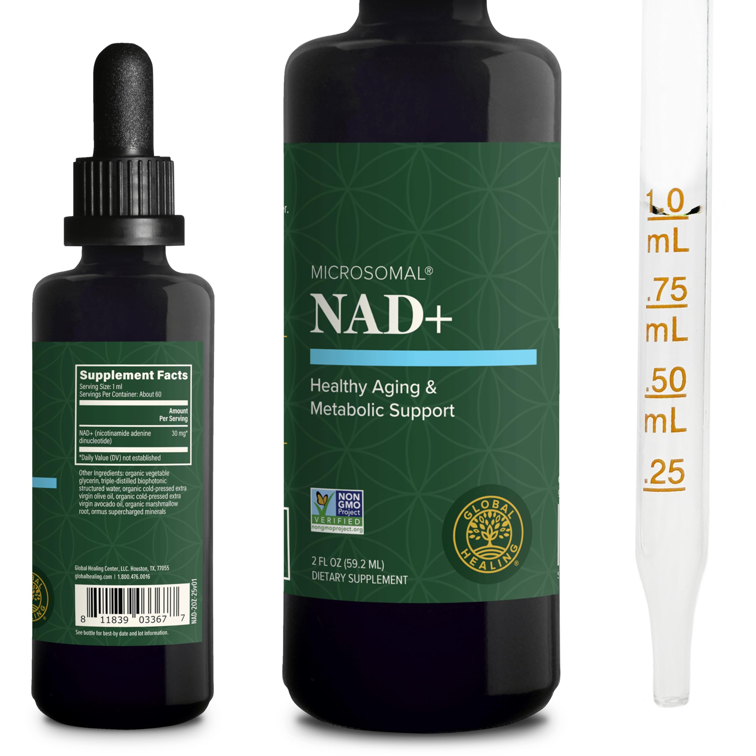 Global Healing Premium NAD+ Liquid Supplement - Sublingual NAD Drops - Liposomal NAD Plus Serum for Cellular Renewal - Nicotinamide Riboside Formula for Men & Women (2 Oz) Global Healing CenterAu supplements