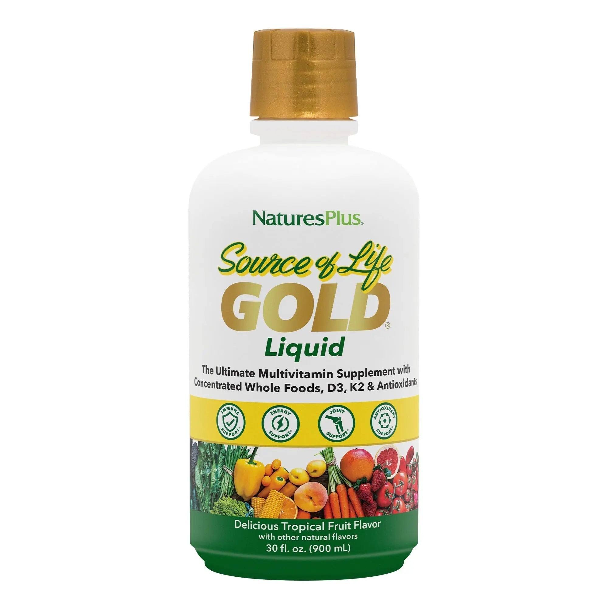 NaturesPlus Source of Life Gold Multivitamin Liquid - 30 oz - with Vitamins D3, B12 & K2 - Blood, Bone & Immune Support - Vegetarian & Gluten Free - 30 Servings NaturesPlusAu supplements