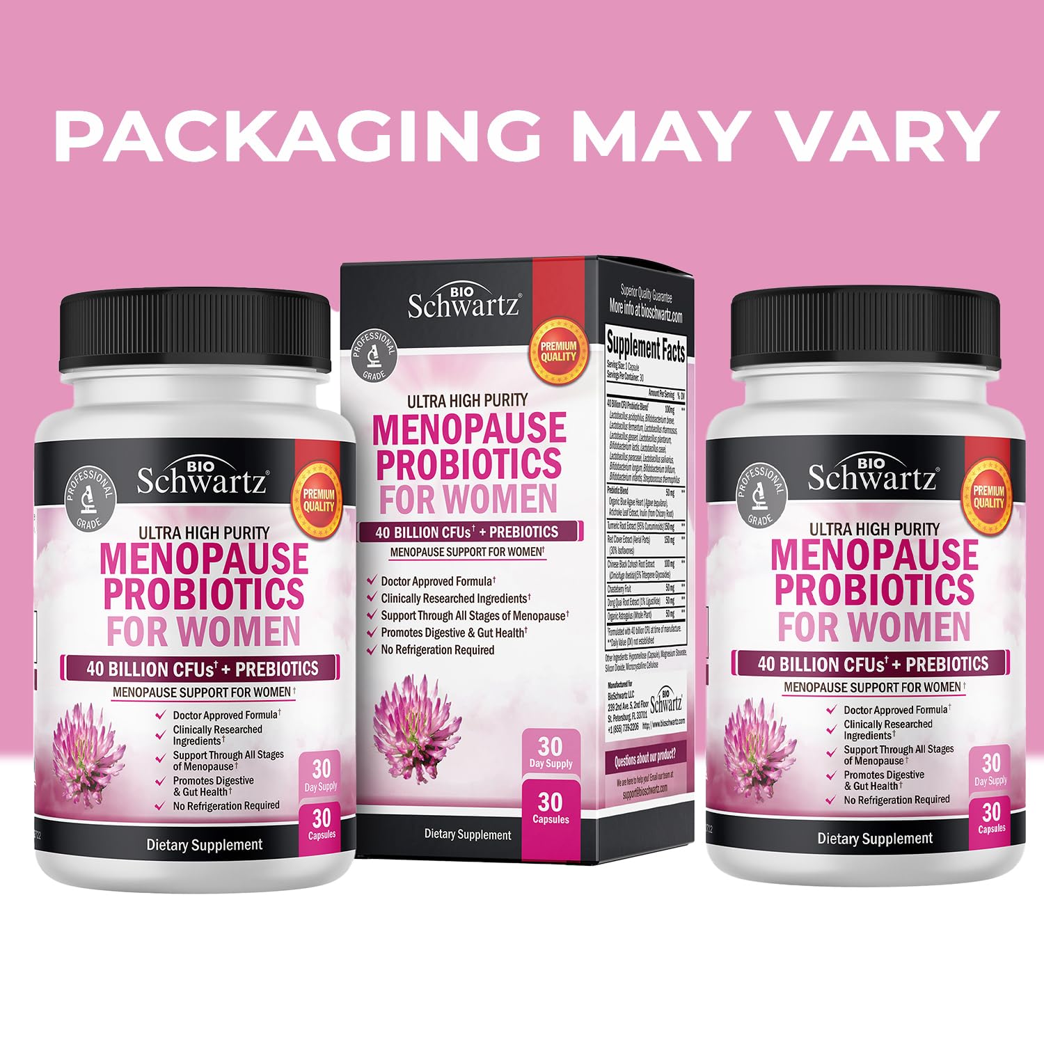 Menopause Supplements for Women - 40 Billion CFU Menopause Probiotics for Women - Support for Hot Flashes Night Sweats Mood Swings and Balance - Non-GMO, 30 Easy-Swallow Capsules, 30 Servings BioSchwartzAu supplements