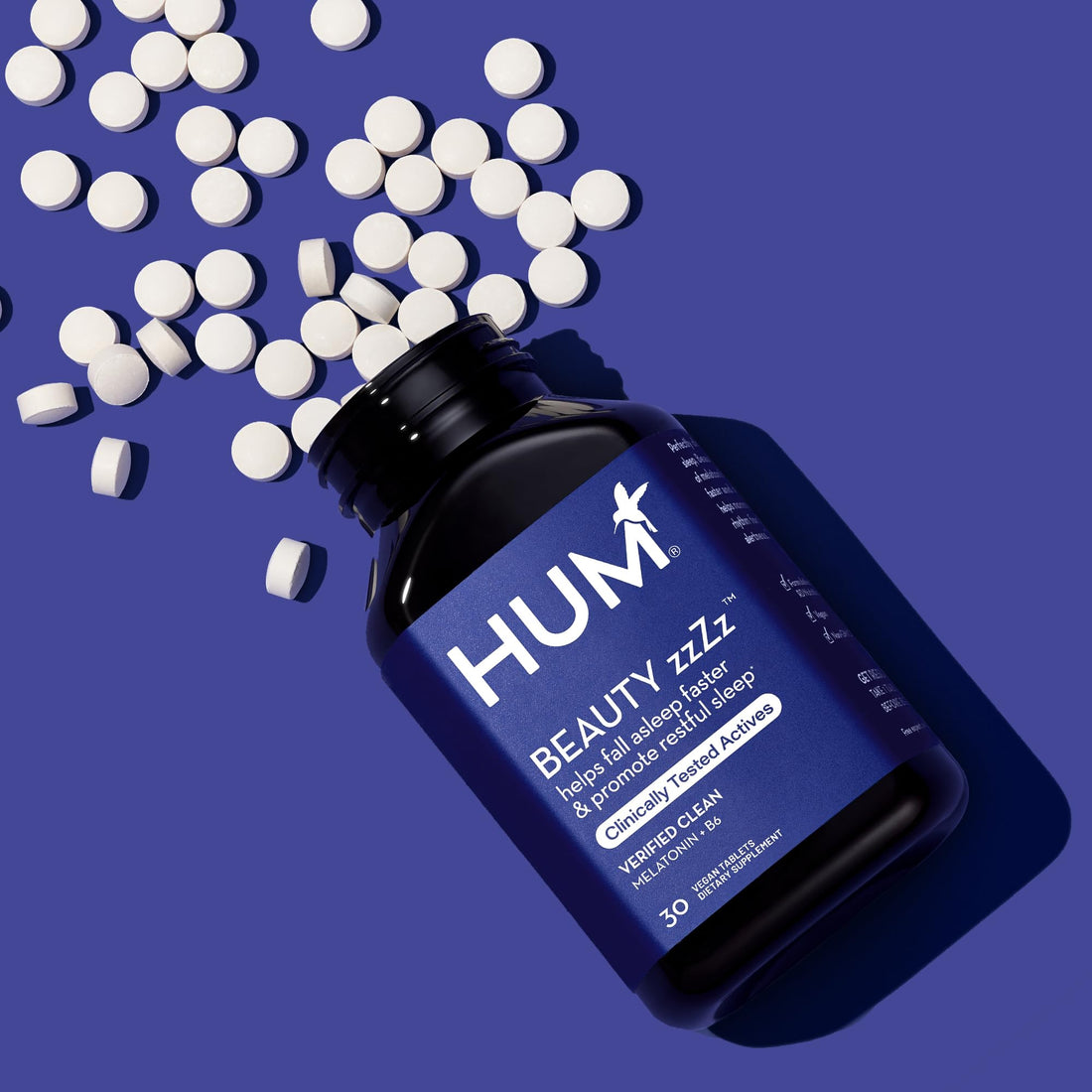 HUM Beauty zzZz Melatonin Sleep Supplement for Adults with Melatonin 3mg, Vitamin B6 and Calcium, Vegan, Gluten Free, Non GMO Sleep Support Tablets for Adults and Beauty Rest, 30 Vegan Tablets HUMUS supplements