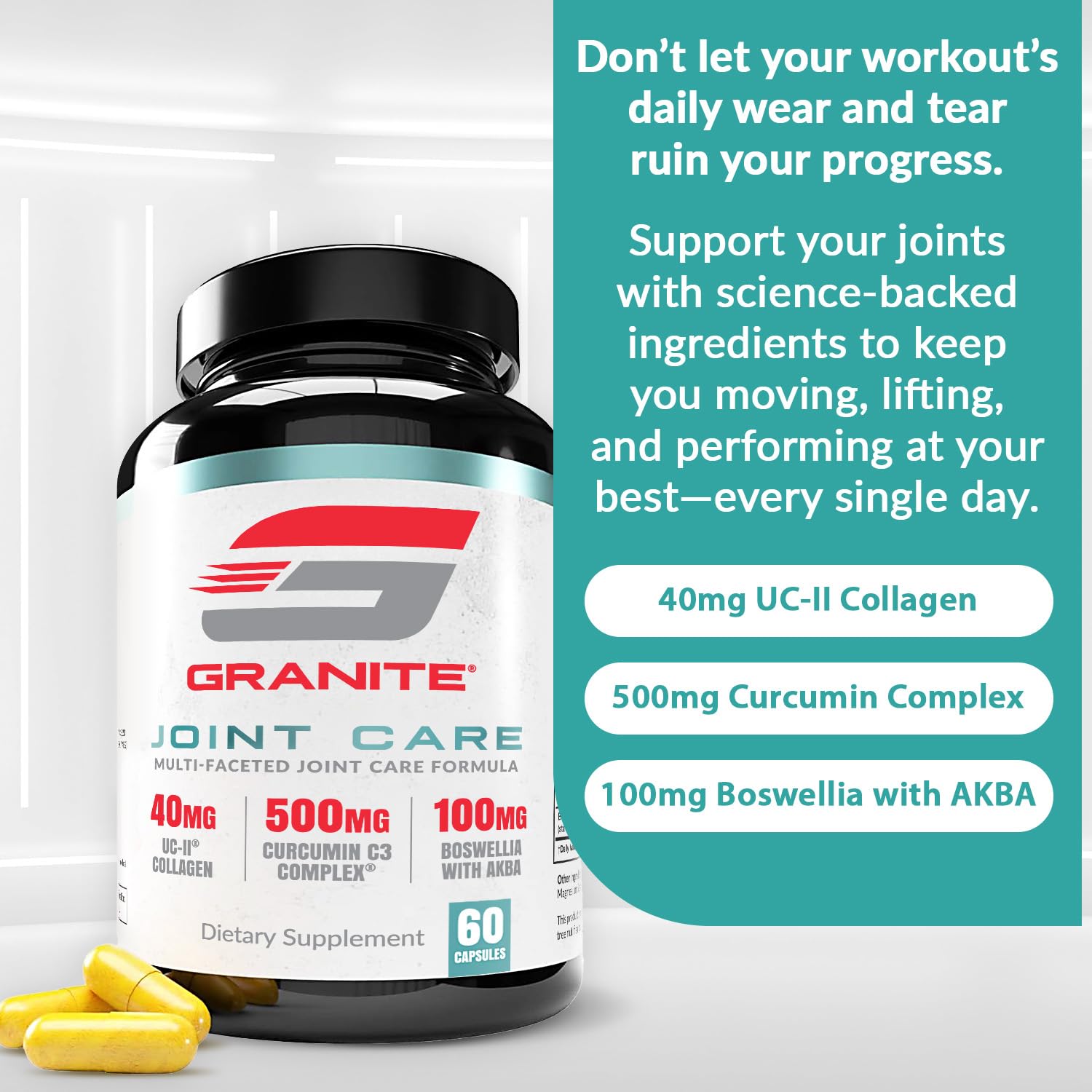 Granite Joint Care: Premium UC-II Collagen, Turmeric Curcumin C3, AKBA Boswellia + More - All-in-One Support for Joint Mobility, Comfort & Strength (60ct) Granite SupplementsAu supplements