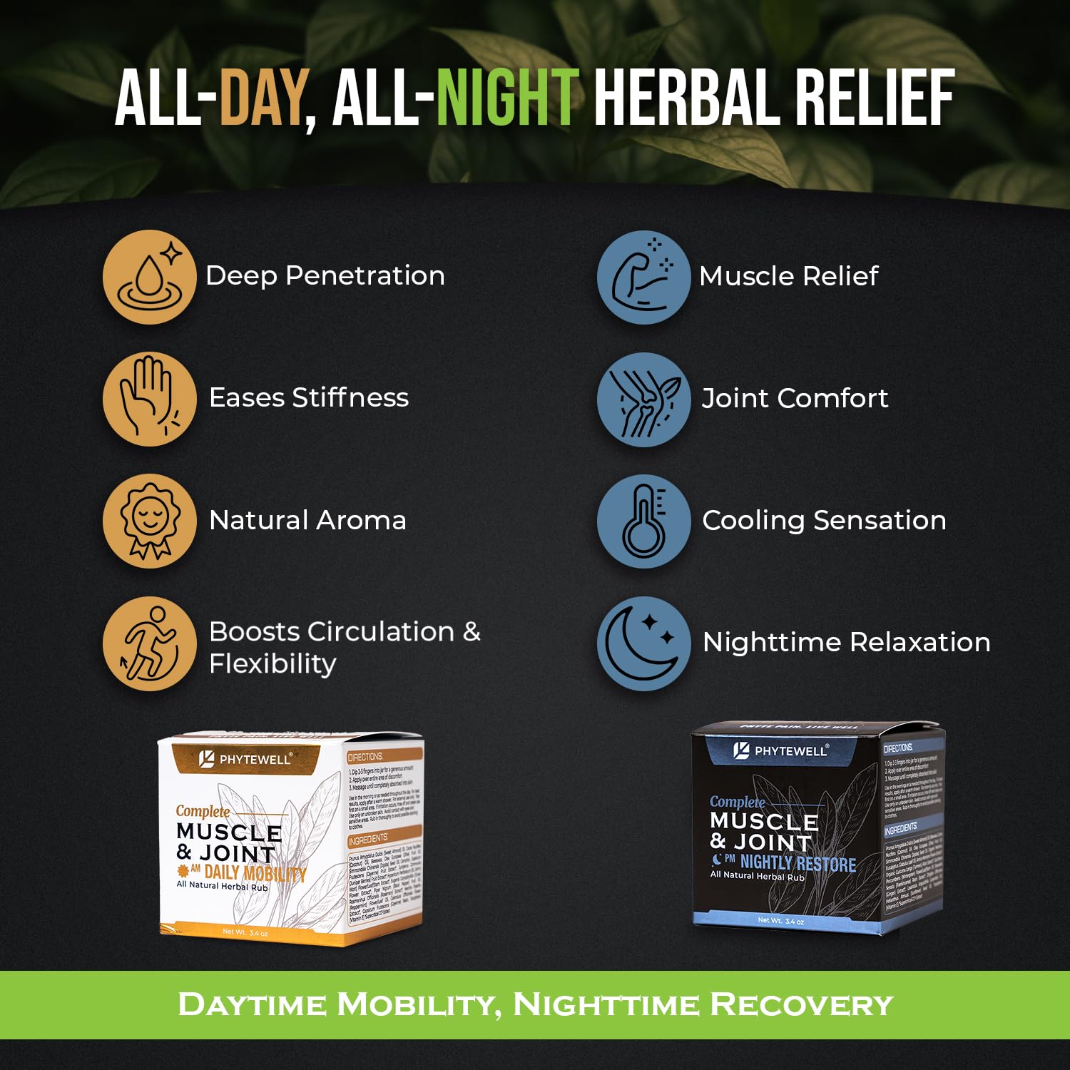 PHYTEWELL Muscle & Joint Rub Balm - Day & Night Pain Relief for Back, Knee, & Shoulder - Crafted with Arnica, Clove & Black Pepper to Support Recovery & Relaxation – Premium Non-Greasy Texture PHYTEWELLAu supplements