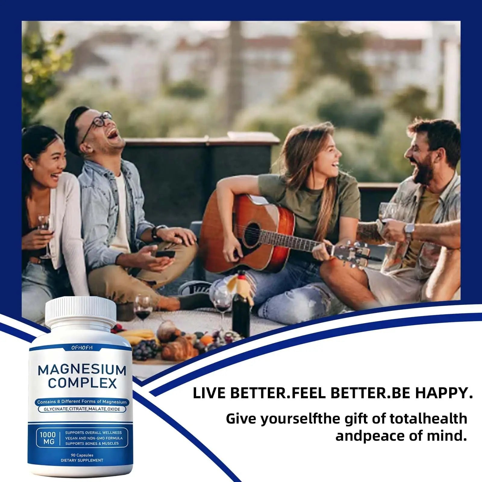 Magnesium Complex Supplement 8 Elemental - Magnesium Glycinate, Citrate, Malate, Oxide | Easy Absorption for Bones, Muscle, Energy, Vegan, Non-GMO 90 Capsules (1pc) OFHOFHnz supplements