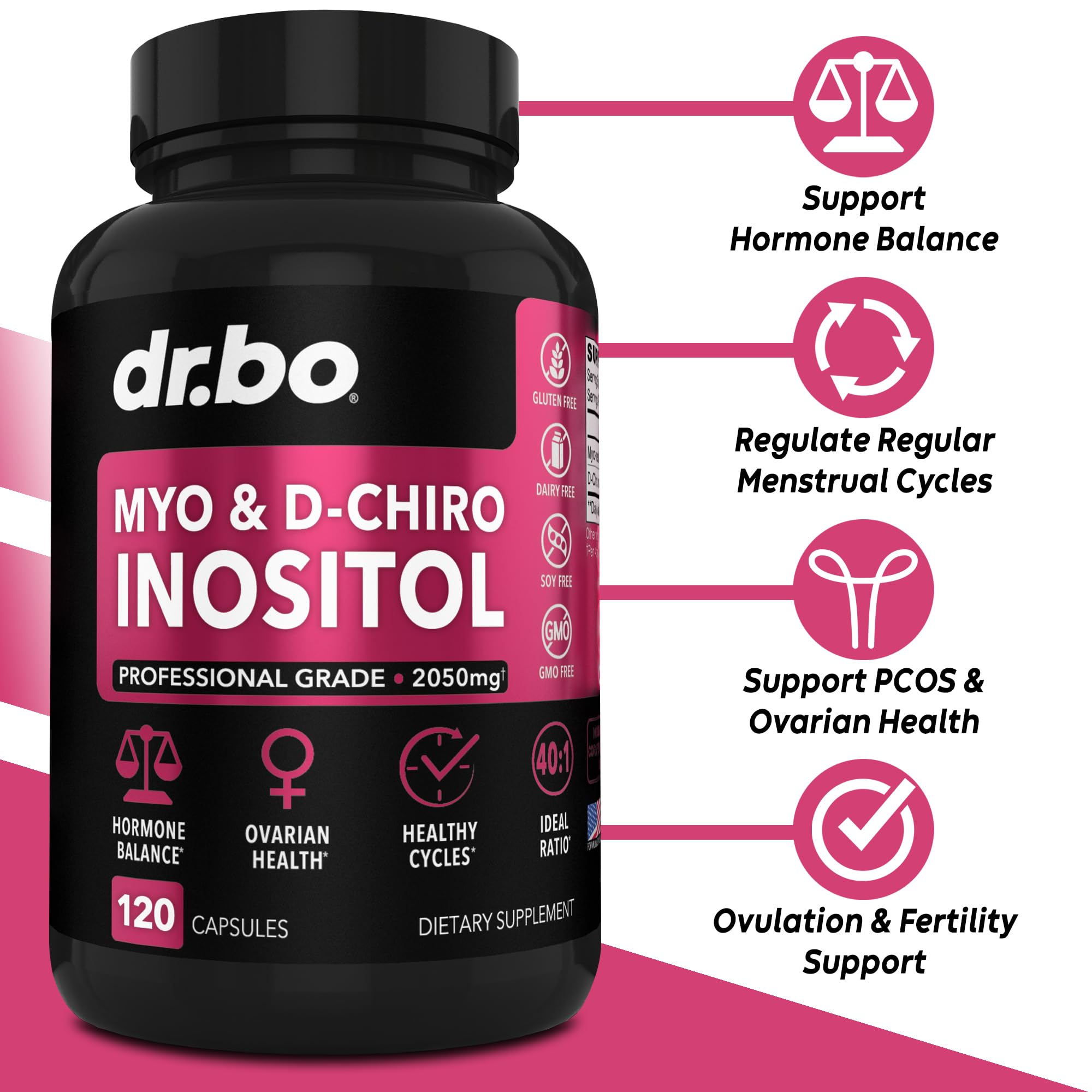 Myo-Inositol & D-Chiro Inositol Supplement Capsules - 40:1 Ratio Hormone Balance DR. BOUS supplements