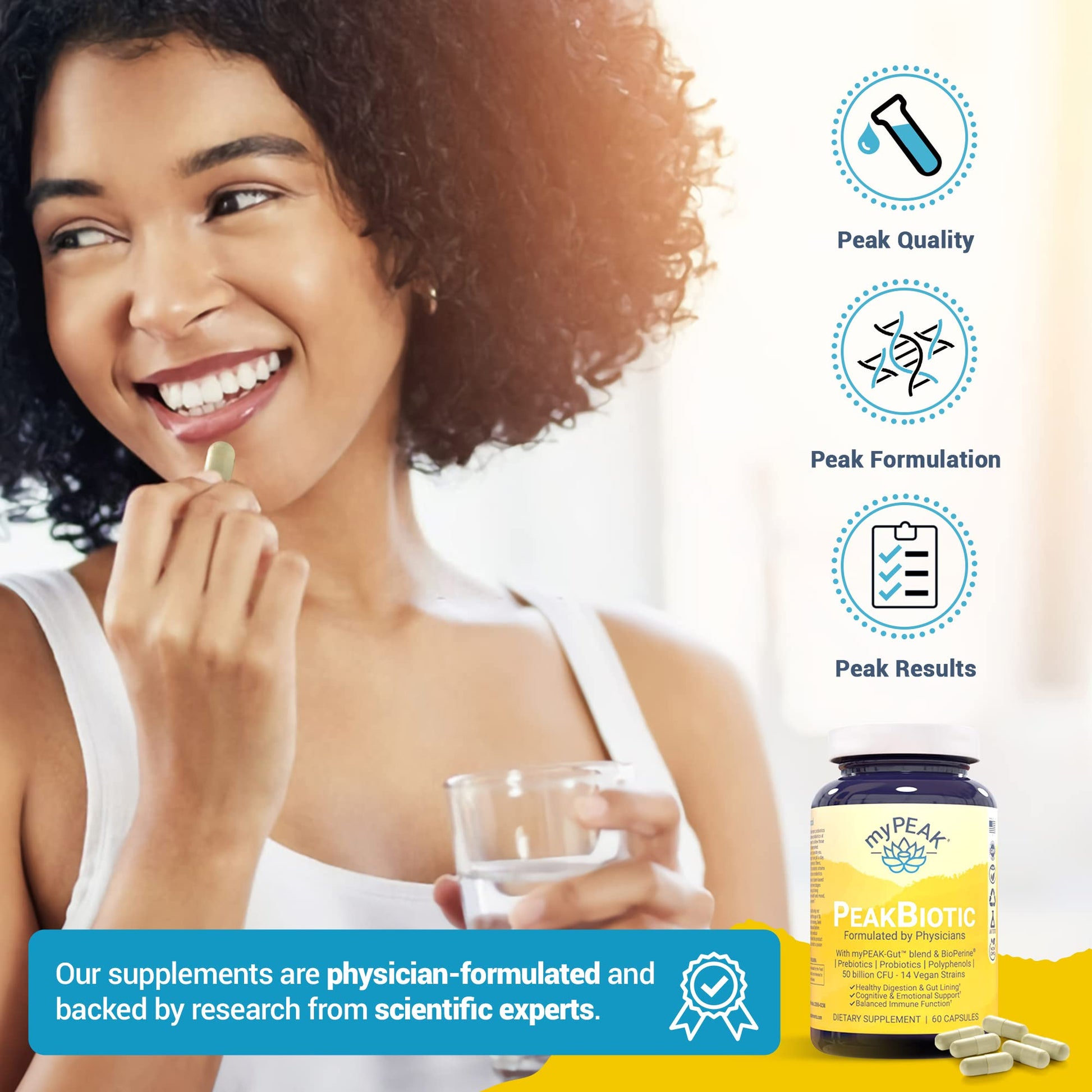 myPEAK PeakBiotic: The Ultimate Vegan Synbiotic with 50 Billion CFU Probiotics Prebiotics Postbiotics Modbiotics and Gut Lining to Enhance Digestion, Skin, and Mood with 2-Month Supply, 60 Capsules myPEAKAu supplements