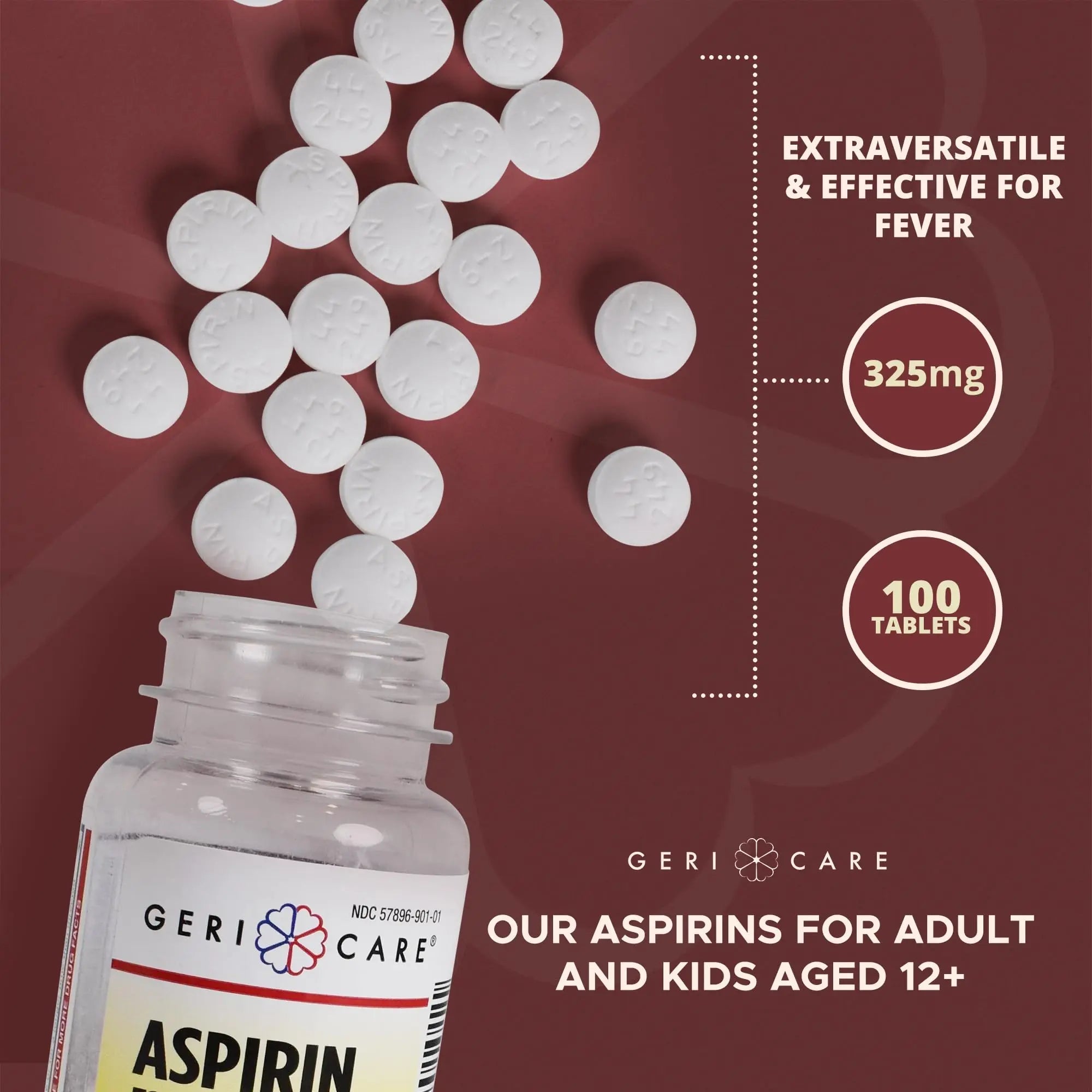 GeriCare Bottled Aspirin 325mg 100 Count Bottle (Pack of 1) GeriCareAu supplements