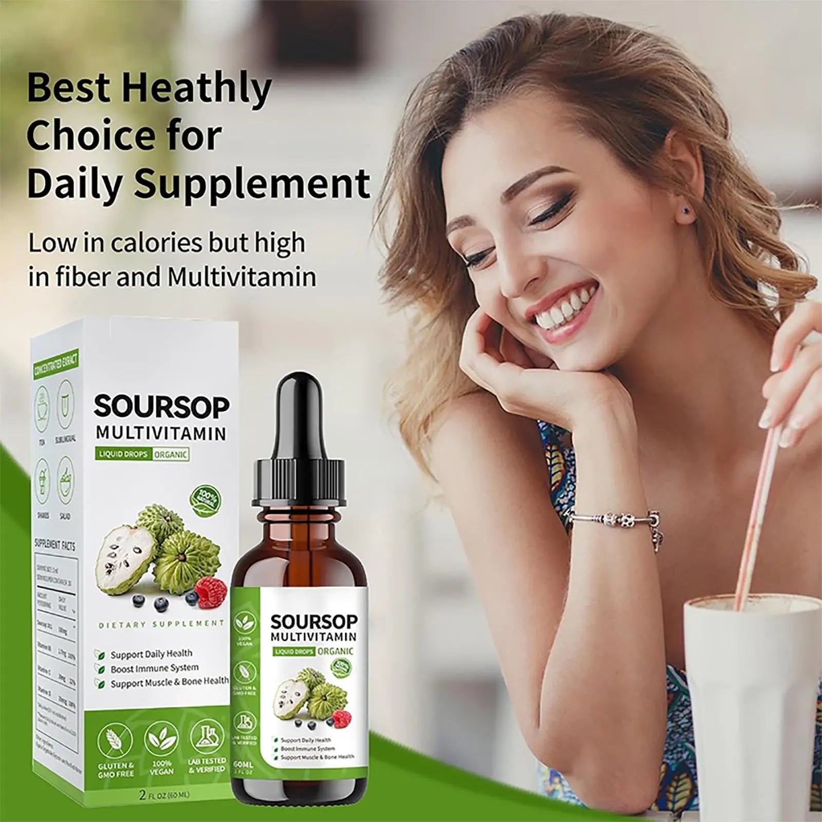 Soursop Bitters Liquid 2 Fl Oz, Soursop Graviola Leaf Extract Liquid Drop, Soursop Multivitamin Liquid Drops Organic for Cell Support, Immune System, Relax bogomoAu supplements