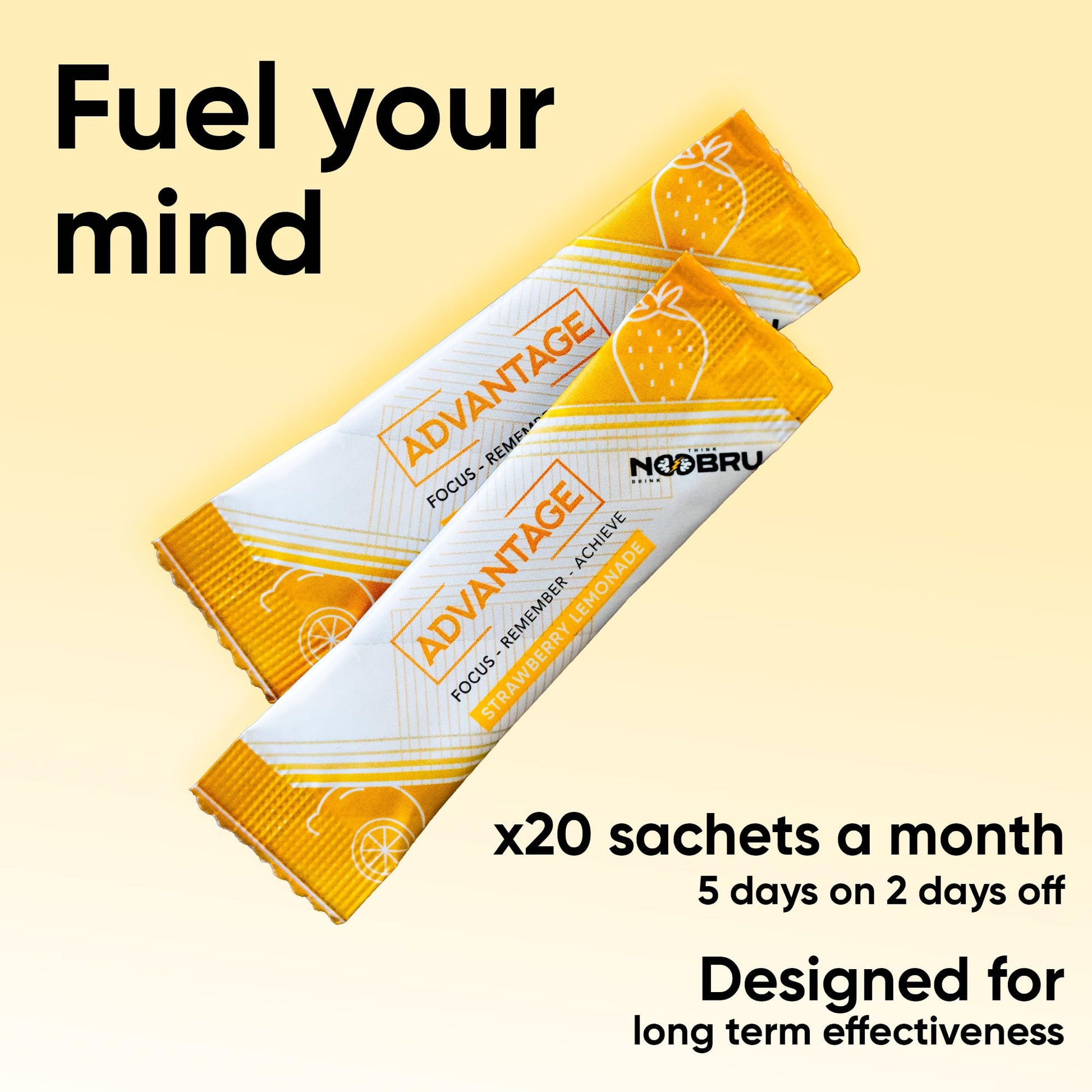 Noobru Аdvantage Nootropic - Delicious Nootropics Brain Supplement with 11 Active Ingredients - Natural Cognitive Enhancer - 20 Strawberry Lemonade Sachets - 1 Month Supply, 20 Count (Pack of 1) NoobruAu supplements