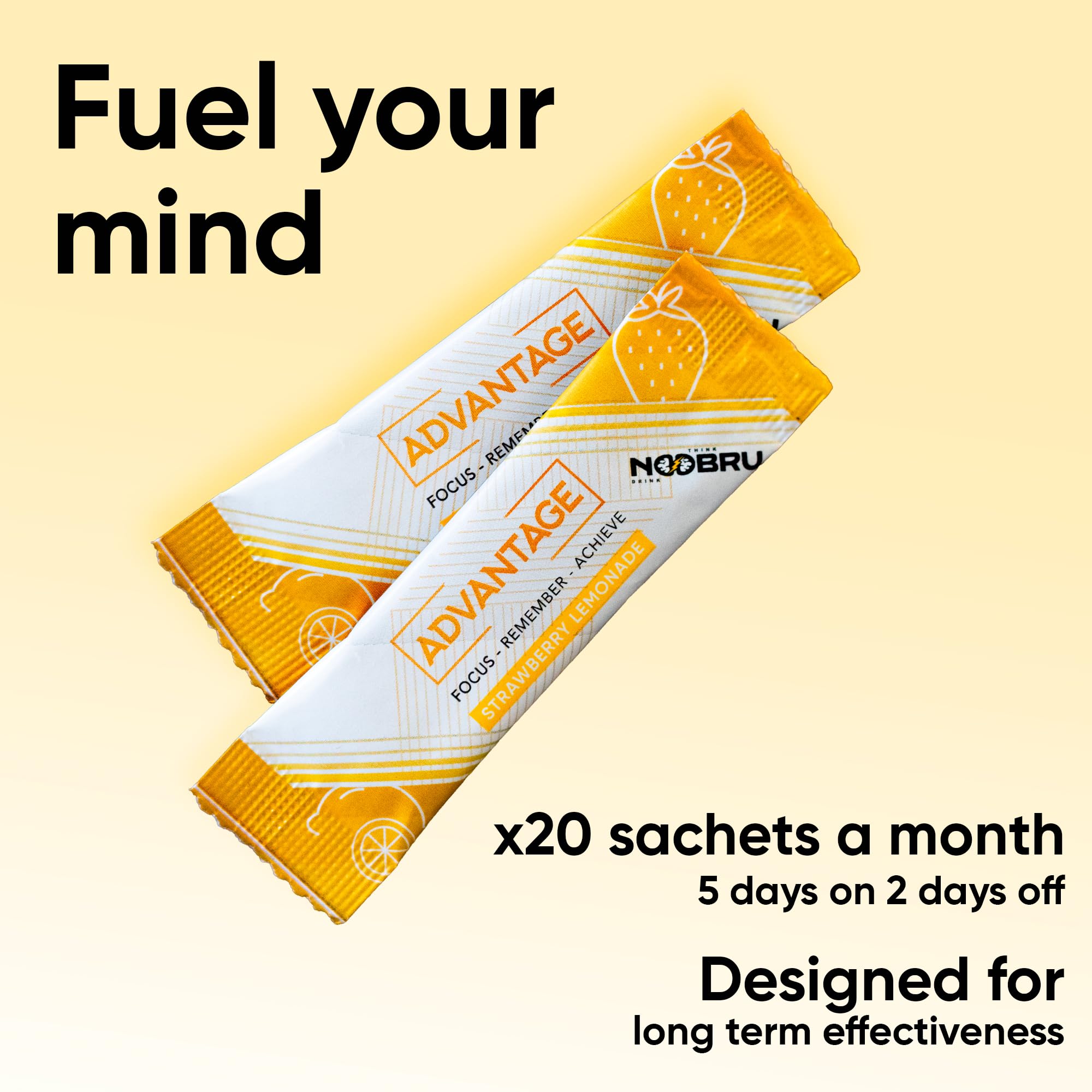 Noobru Аdvantage Nootropic - Delicious Nootropics Brain Supplement with 11 Active Ingredients - Natural Cognitive Enhancer - 20 Strawberry Lemonade Sachets - 1 Month Supply, 20 Count (Pack of 1) NoobruAu supplements