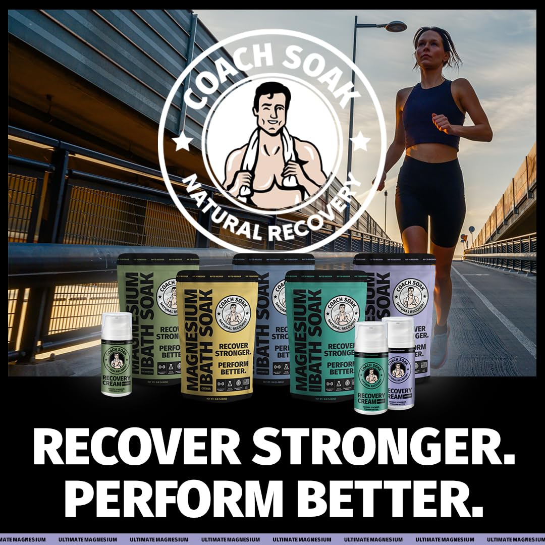 Coach Soak Magnesium Cream with MSM in Pump Bottle - Natural Recovery Cream with Magnesium Chloride & Menthol - Fast-Absorbing for Muscles & Joints, Lavender 3.4oz Coach SoakAu supplements