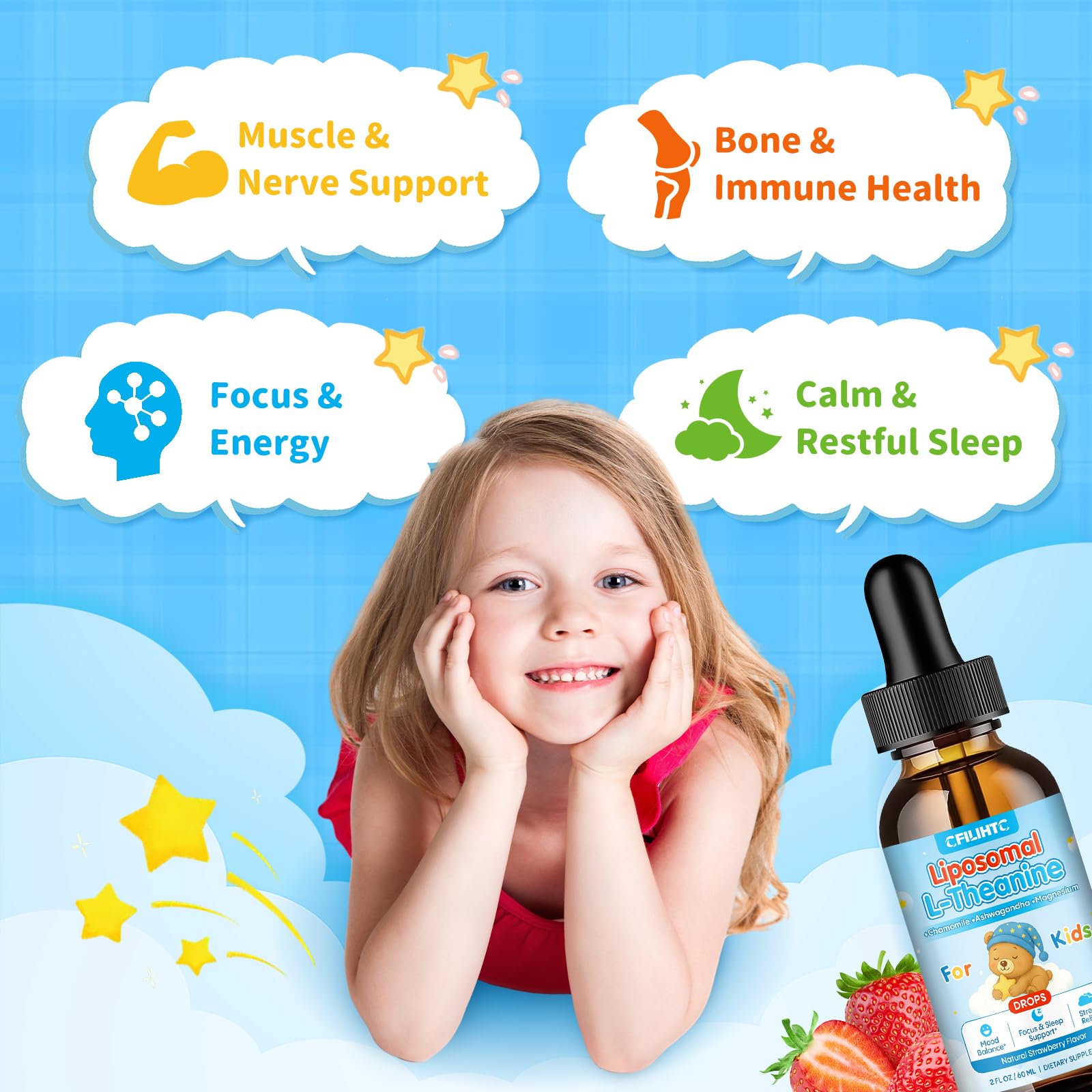 Liposomal L-Theanine Drops for Kids & Adults – Liquid L-Theanine Supplement with Magnesium Glycinate, Ashwagandha, Chamomile, Vitamin B6 & D3 – Supports Calm, Focus & Restful Sleep – Strawberry Flavor CFILIHTCAu supplements