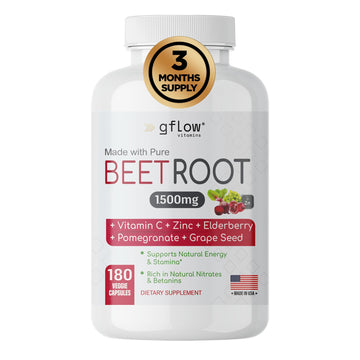 gflow vitamins Beet Root Capsules Organic - All Natural with Vitamin C and Zinc - Supports Heart Health & Stamina, Non-GMO, 180 Vegetarian Capsules | Made in USA gflow vitaminsAu supplements