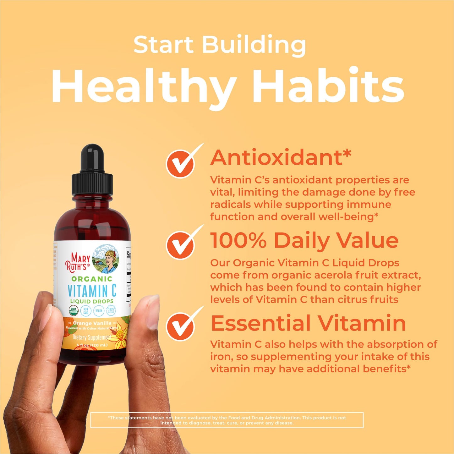 MaryRuth Organics Organic Vitamin C Supplement | Liquid Vitamin C Liquid Drops for Adults & Kids | Immune Support Supplement for Overall Health | Vegan | Non-GMO | Gluten Free | 4 Fl Oz MARYRUTH'SUS supplements