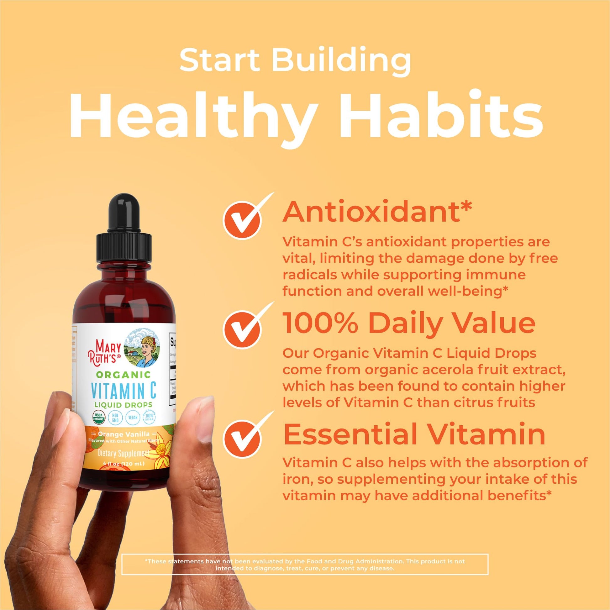 MaryRuth Organics Organic Vitamin C Supplement | Liquid Vitamin C Liquid Drops for Adults & Kids | Immune Support Supplement for Overall Health | Vegan | Non-GMO | Gluten Free | 4 Fl Oz MARYRUTH'SUS supplements