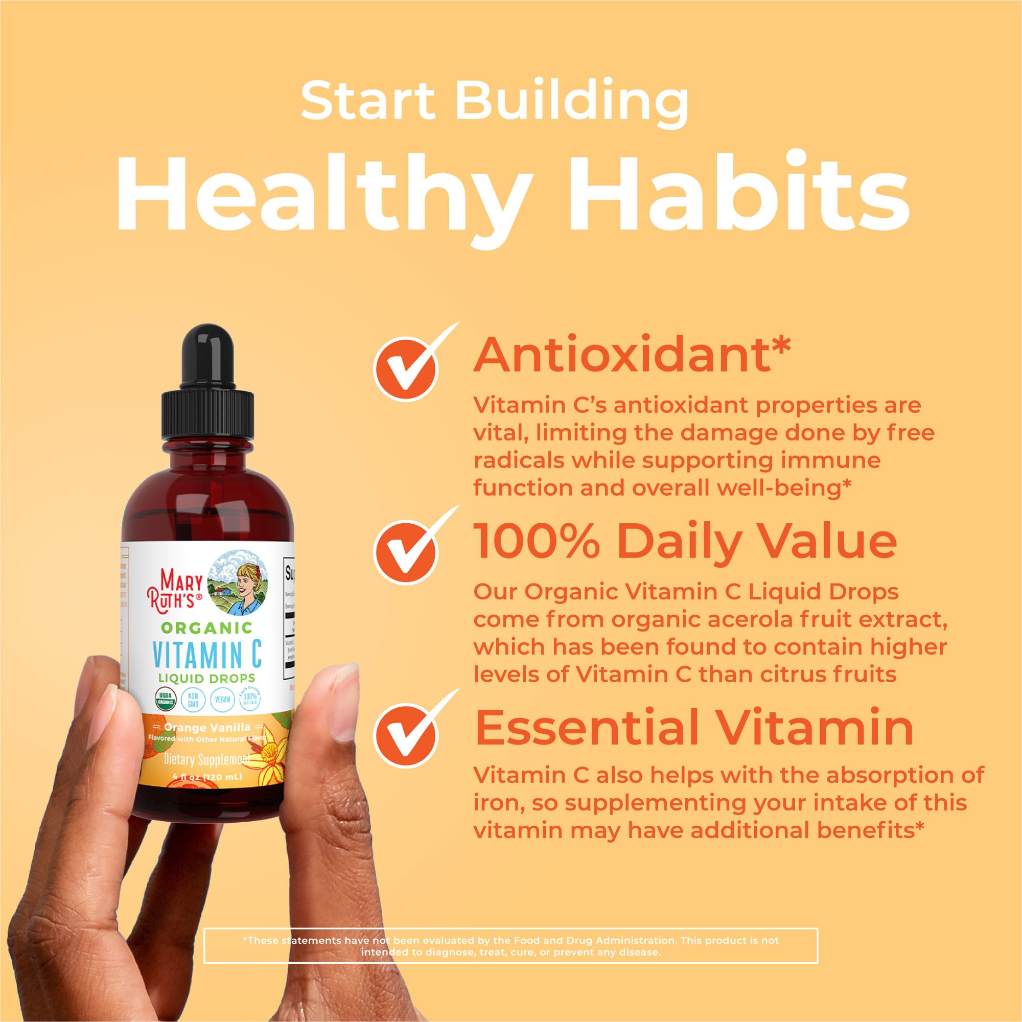 MaryRuth Organics Organic Vitamin C Supplement | Liquid Vitamin C Liquid Drops for Adults & Kids | Immune Support Supplement for Overall Health | Vegan | Non-GMO | Gluten Free | 4 Fl Oz MARYRUTH'SUS supplements