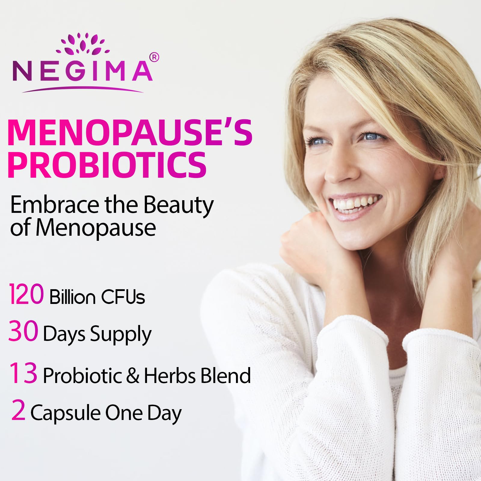 Negima Menopause Supplements for Women, 120 Billion CFUs Probiotics for Women, 13-in-1 Herbs & Botanicals Complex, for Menopause - 60 Caps NegimaAu supplements