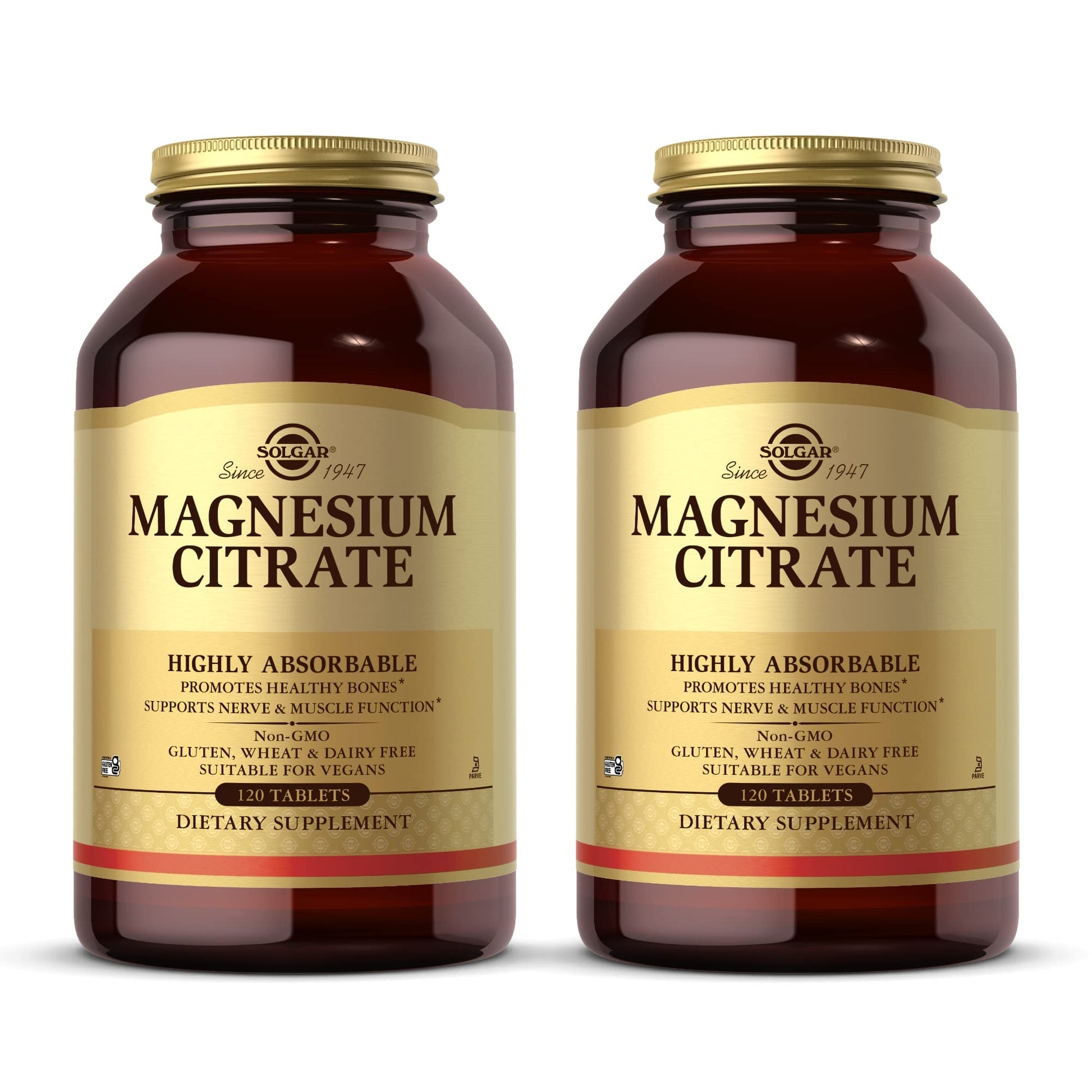 Solgar Magnesium Citrate - 120 Tablets, Pack of 2 - Promotes Healthy Bones, Supports Nerve & Muscle Function - Highly Absorbable - Non-GMO, Vegan, Gluten Free, Kosher - 120 Total Servings SolgarAu supplements