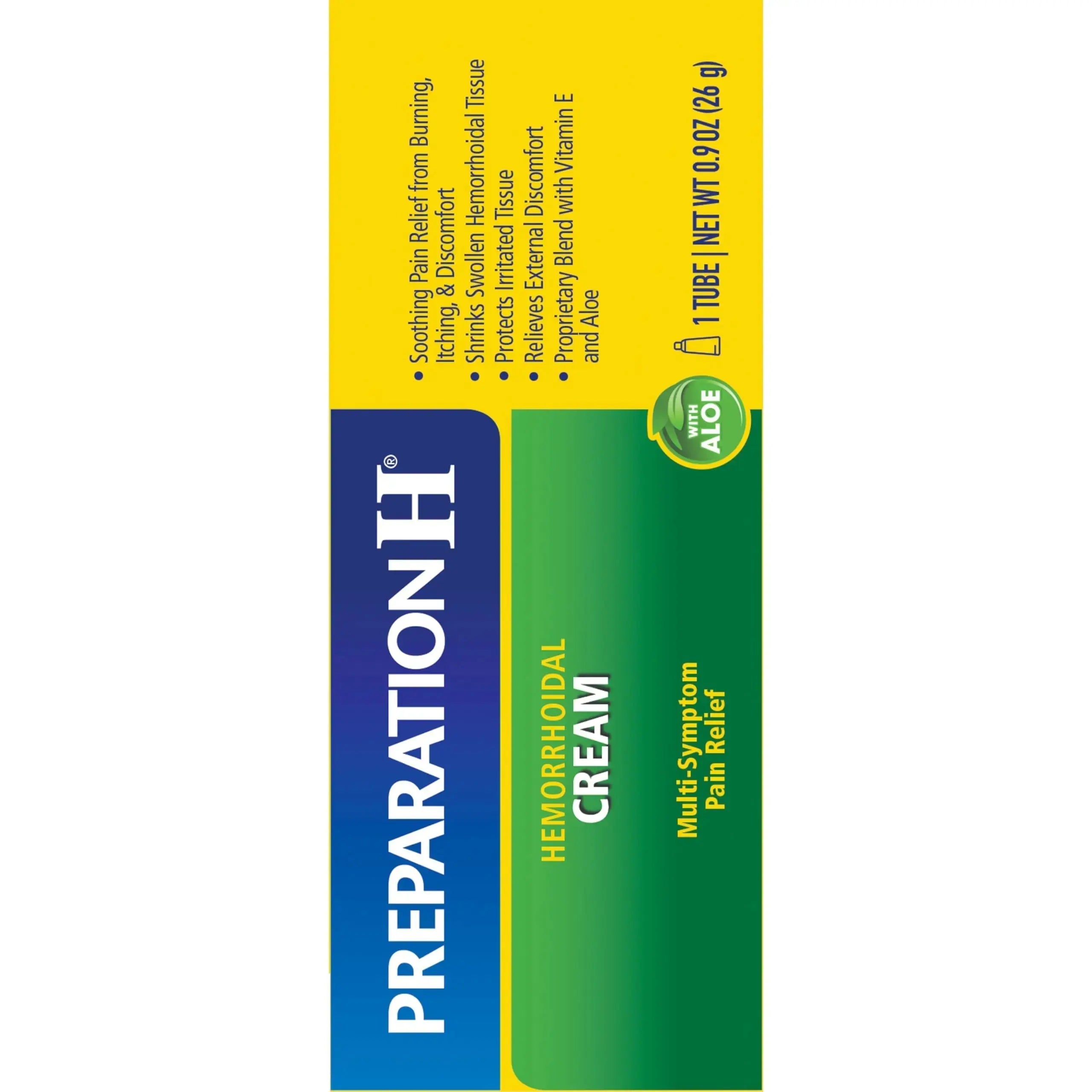 Preparation H Hemorrhoid Symptom Treatment Cream (0.9 Ounce Tube), Maximum Strength Multi-Symptom Pain Relief with Aloe Preparation HAu supplements