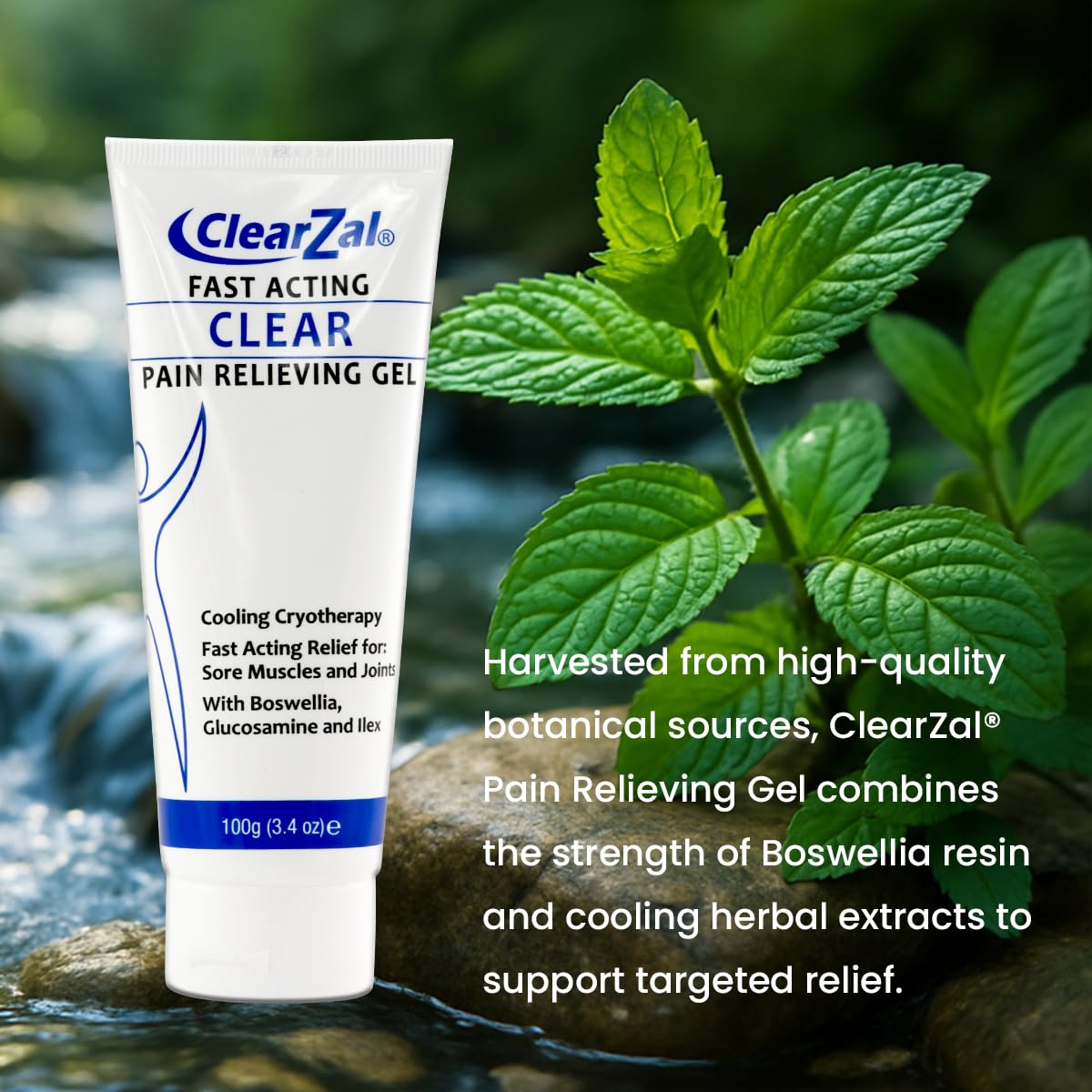 ClearZal Fast Acting Clear Pain Relieving Gel with Cooling Cryotherapy, Boswellia and Glucosamine for Sore Muscles and Joints, Soothing Cooling Gel 3.4 oz ClearzalAu supplements
