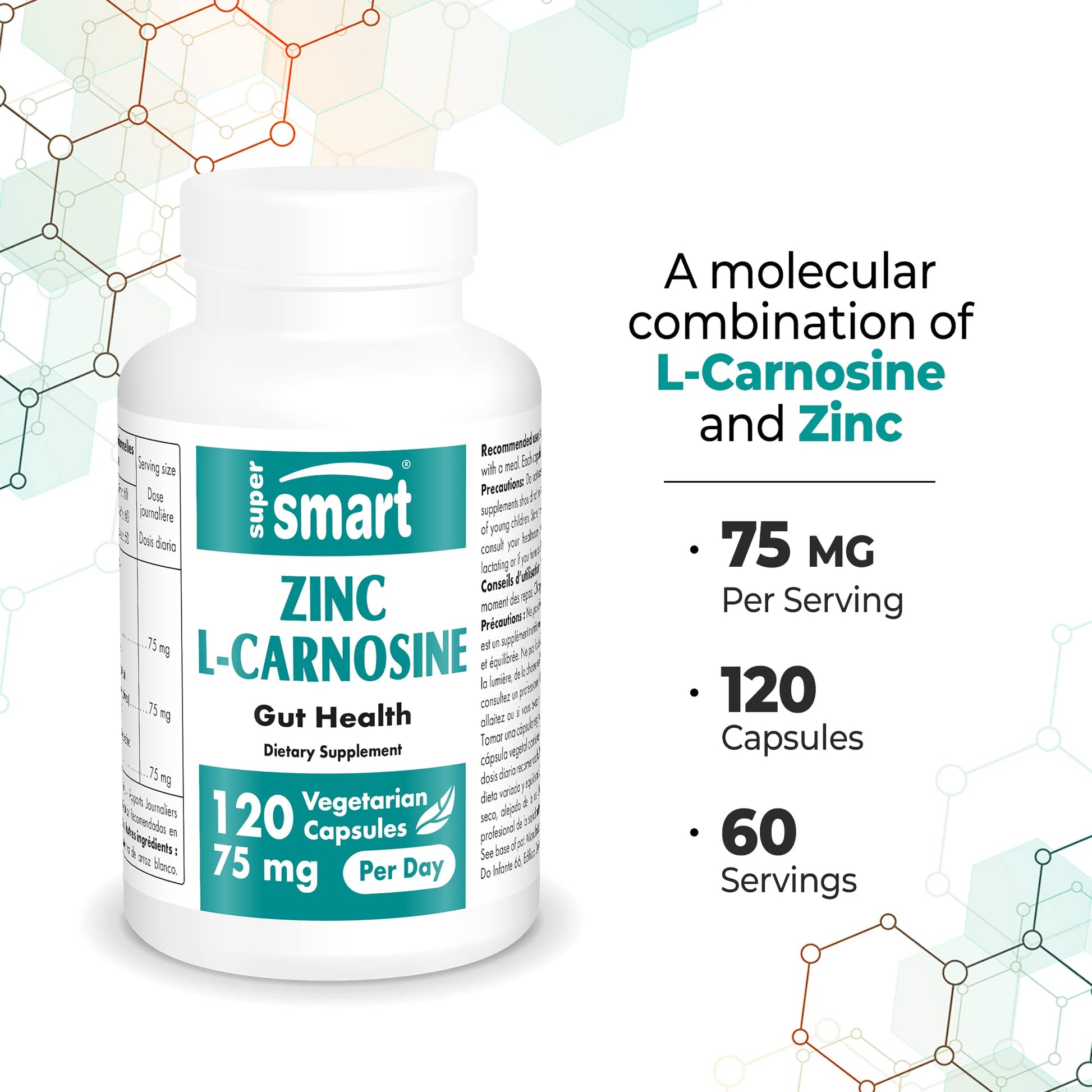 SuperSmart - Zinc L-Carnosine 75mg per Day (Well-Tolerated) - Zinc Carnosine Supplemen SupersmartUS supplements