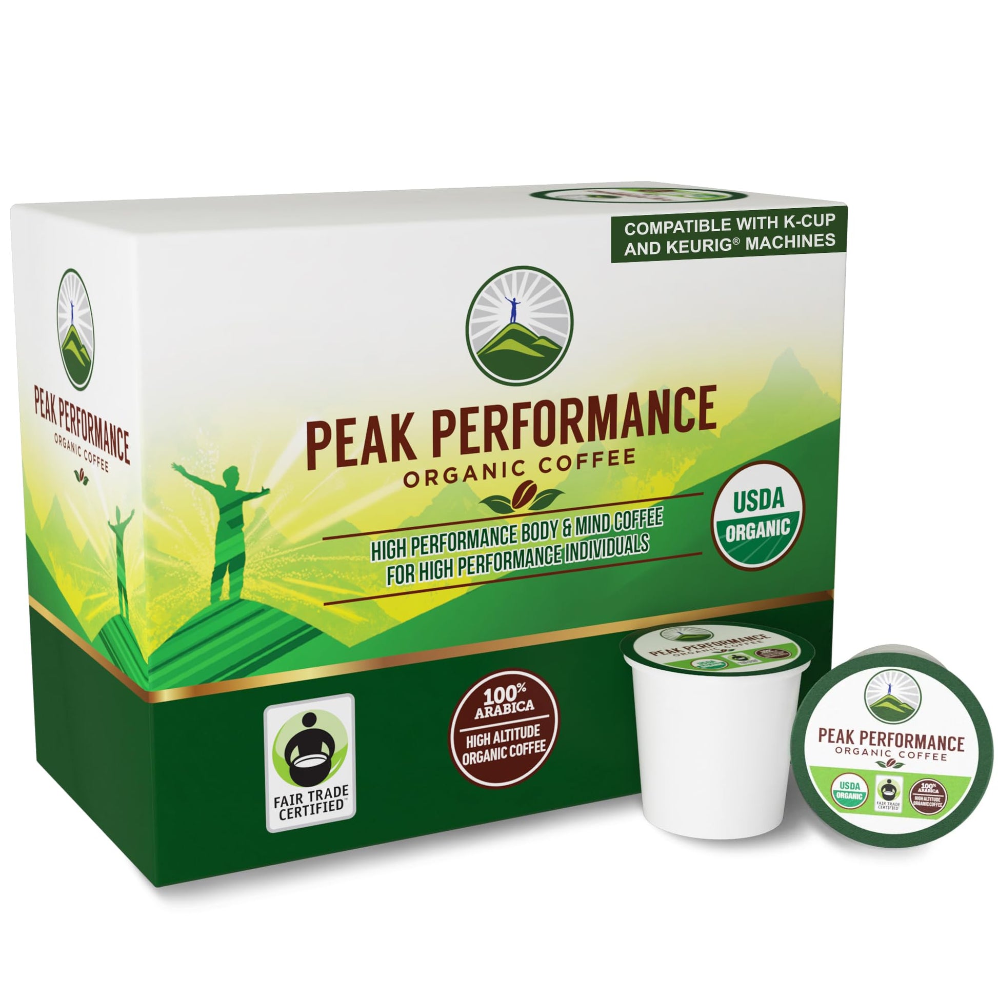 USDA Organic Coffee Pods - Compatible with K-Cup and Keurig Machines - High Altitude Fair Trade Low Acid Beans Medium Roast Single Serve 24 Count Recyclable Cups by Peak Performance Peak PerformanceAu supplements