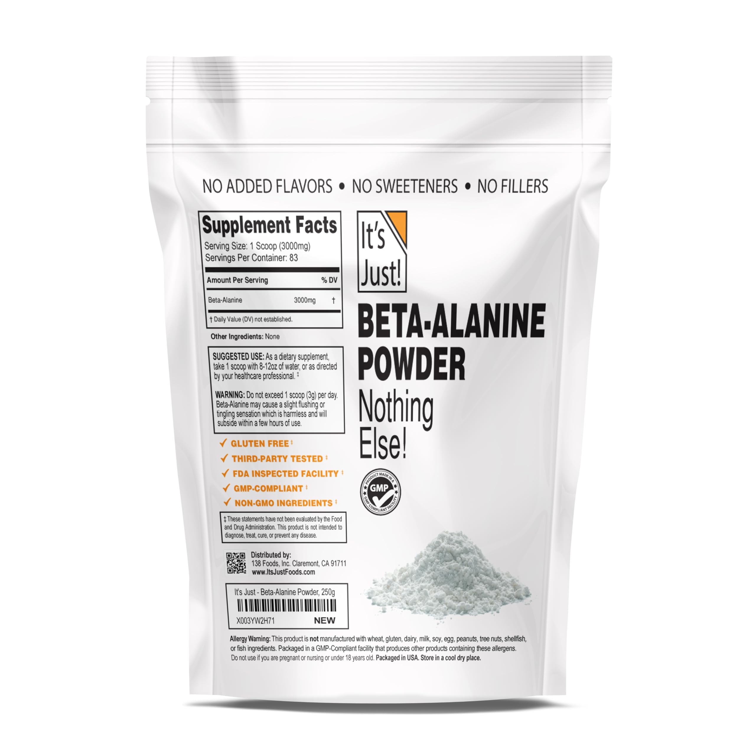 It's Just! - Beta-Alanine Powder, Pre-Workout Supplement, 250g Bulk, Unflavored It's Just!Au supplements