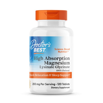 Doctor's Best High Absorption Magnesium Glycinate Lysinate Supplement for Sleep Support - Chelated Magnesium Tablets for Women & Men, 200mg per Serving, Supports Calm & Relaxation, Vegan - 120 Count Doctor's BESTAu supplements