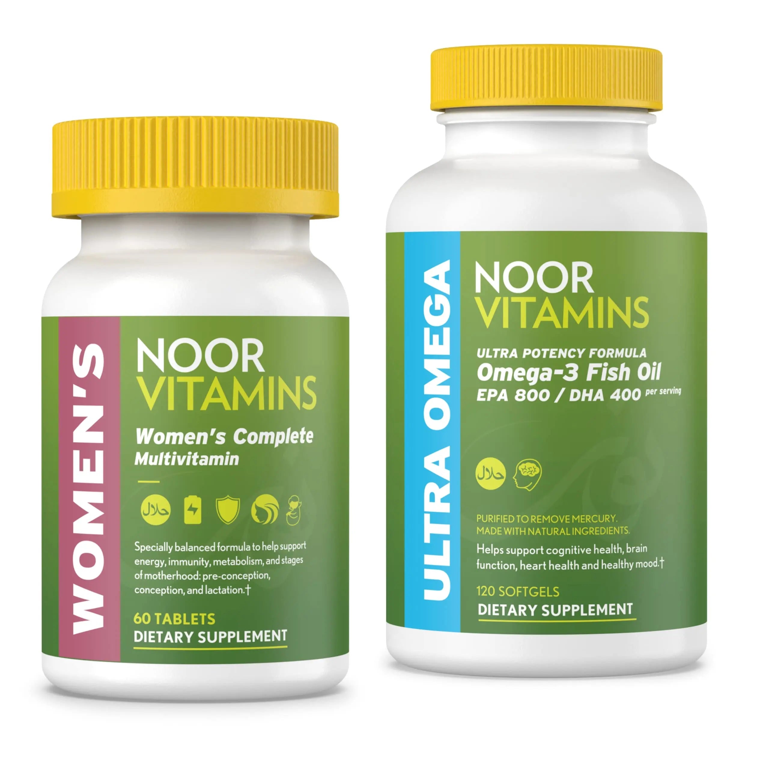 Noor Vitamins Women's Multivitamin and Omega Fish Oil Supplement Bundle Noor VitaminsAu supplements