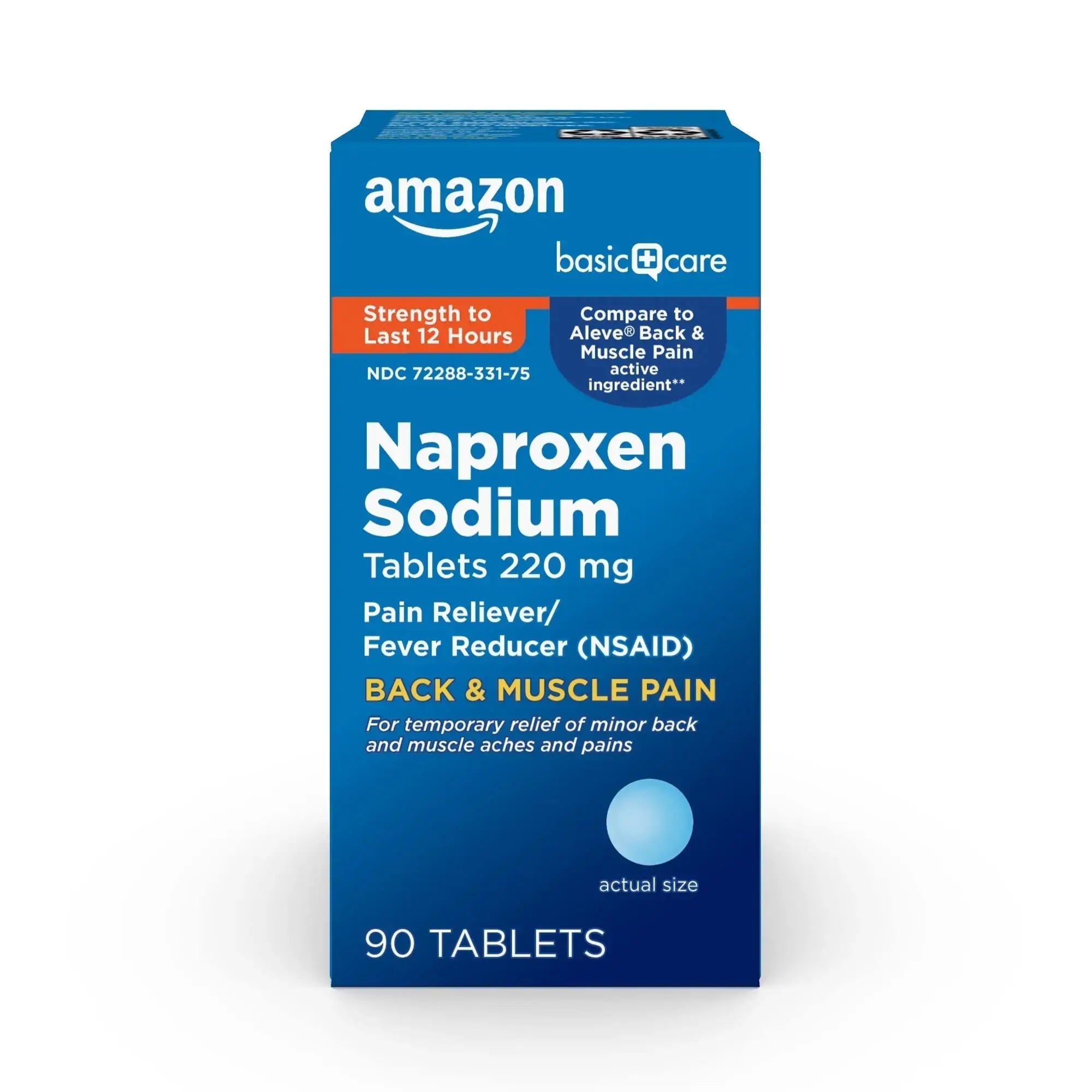 Amazon Basic Care Back and Muscle Pain, 220 mg Naproxen Sodium Tablets, 12-Hour Pain Relief, Headache, Arthritis, Menstrual Cramps, Fever Reducer, 90 Count Amazon Basic CareAu supplements