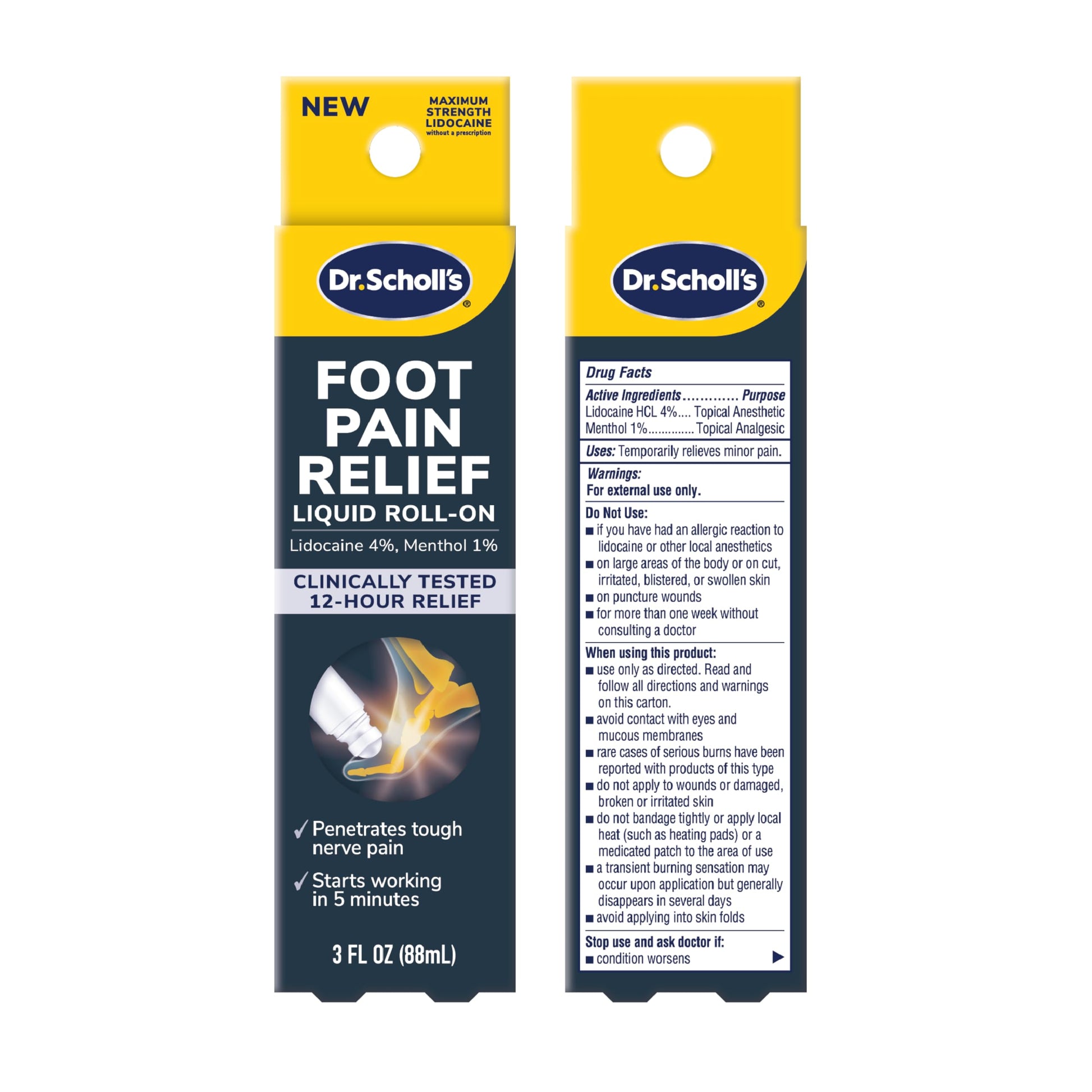 Dr. Scholl's Foot Pain Relief Liquid ROLL-ON, 3.0 oz // Clinically Tested 12-Hour Pain Relief - Penetrates Tough Nerve Pain - Works in 5 Minutes - Non-Greasy - with Lidocaine & Menthol Dr. Scholl'sAu supplements
