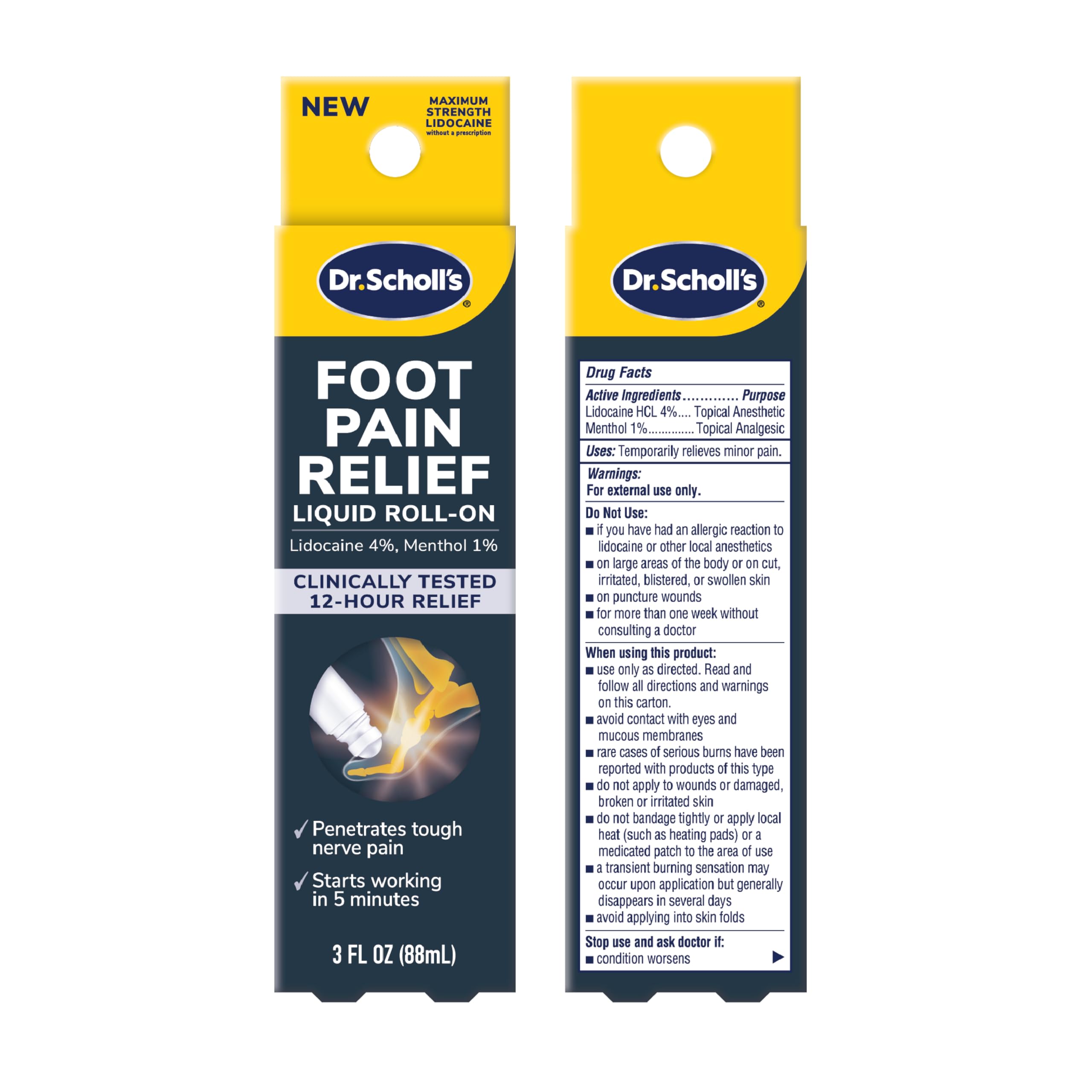 Dr. Scholl's Foot Pain Relief Liquid ROLL-ON, 3.0 oz // Clinically Tested 12-Hour Pain Relief - Penetrates Tough Nerve Pain - Works in 5 Minutes - Non-Greasy - with Lidocaine & Menthol Dr. Scholl'sAu supplements