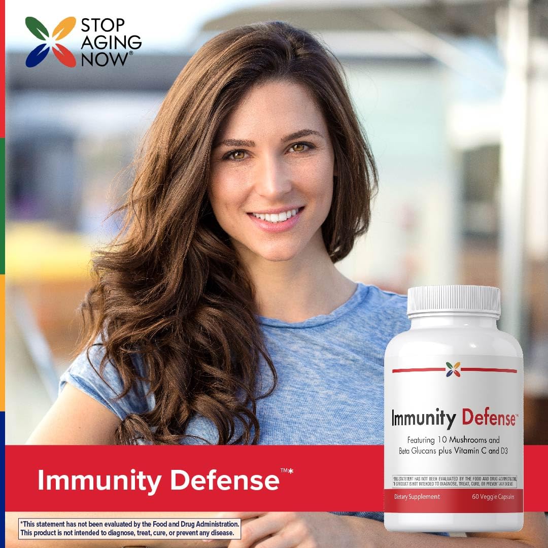 Stop Aging Now - Immune Support - with Vitamin C, Vitamin D3 and Mushroom Complex - 60 Vegetarian Capsules Stop Aging NowAu supplements
