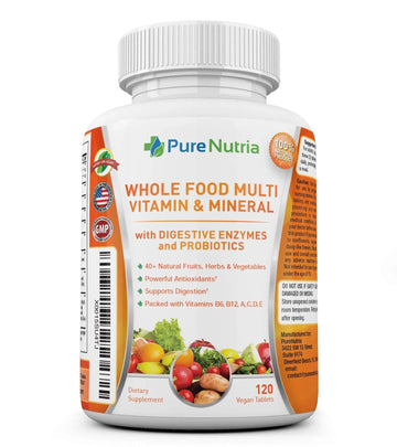 Whole Food MultiVitamin and Minerals with Probiotic Enzymes - 120 Multivitamins for Women and Men - Packed with WholeFood and Herbal Ingredients PureNutriaAu supplements