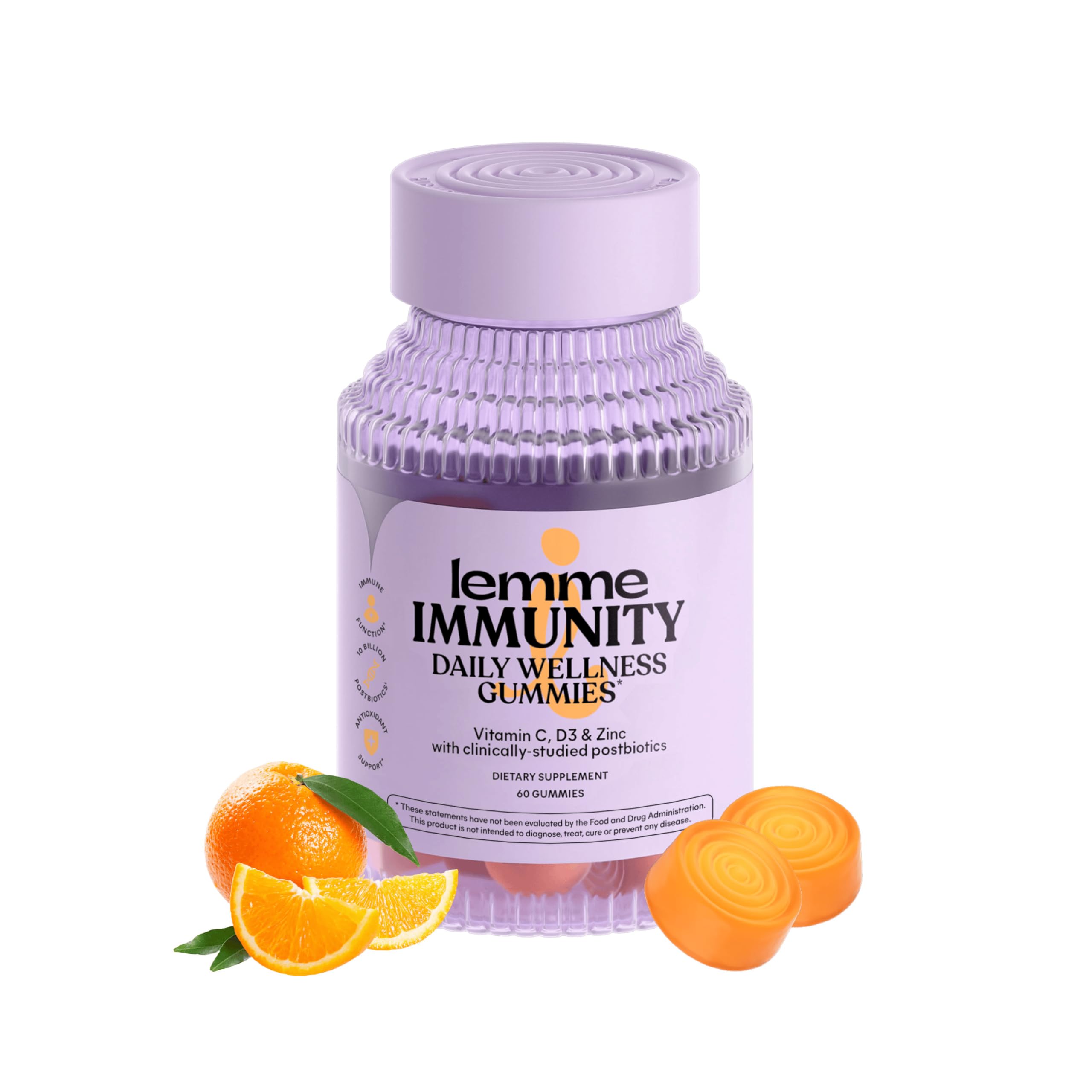 Lemme Immunity Postbiotic Gummies with Vitamin C, Vitamin D (2000 IU), Zinc, 10 Billion Postbiotic Cells, Astragalus for Immune Support - Vegetarian, Gluten Free, Sweet Orange (60 Count) LemmeAu supplements