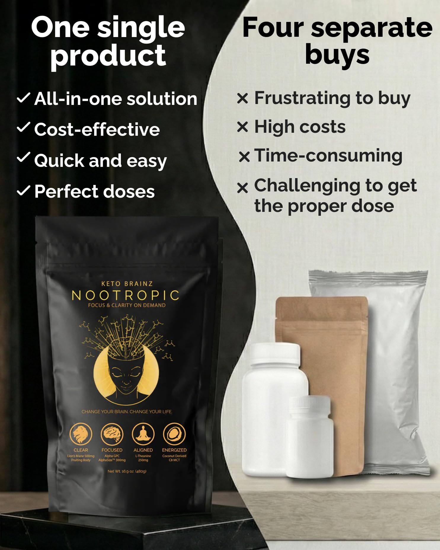 Keto Brainz C8MCT Based Nootropic - with 500mg Lion's Mane Mushroom, AlphaGPC & L-Theanine This is The Ultimate Easy to use nootropic Stack & Makes Delicious Mushroom Coffee! 16oz. 30 Servings Keto BrainzAu supplements