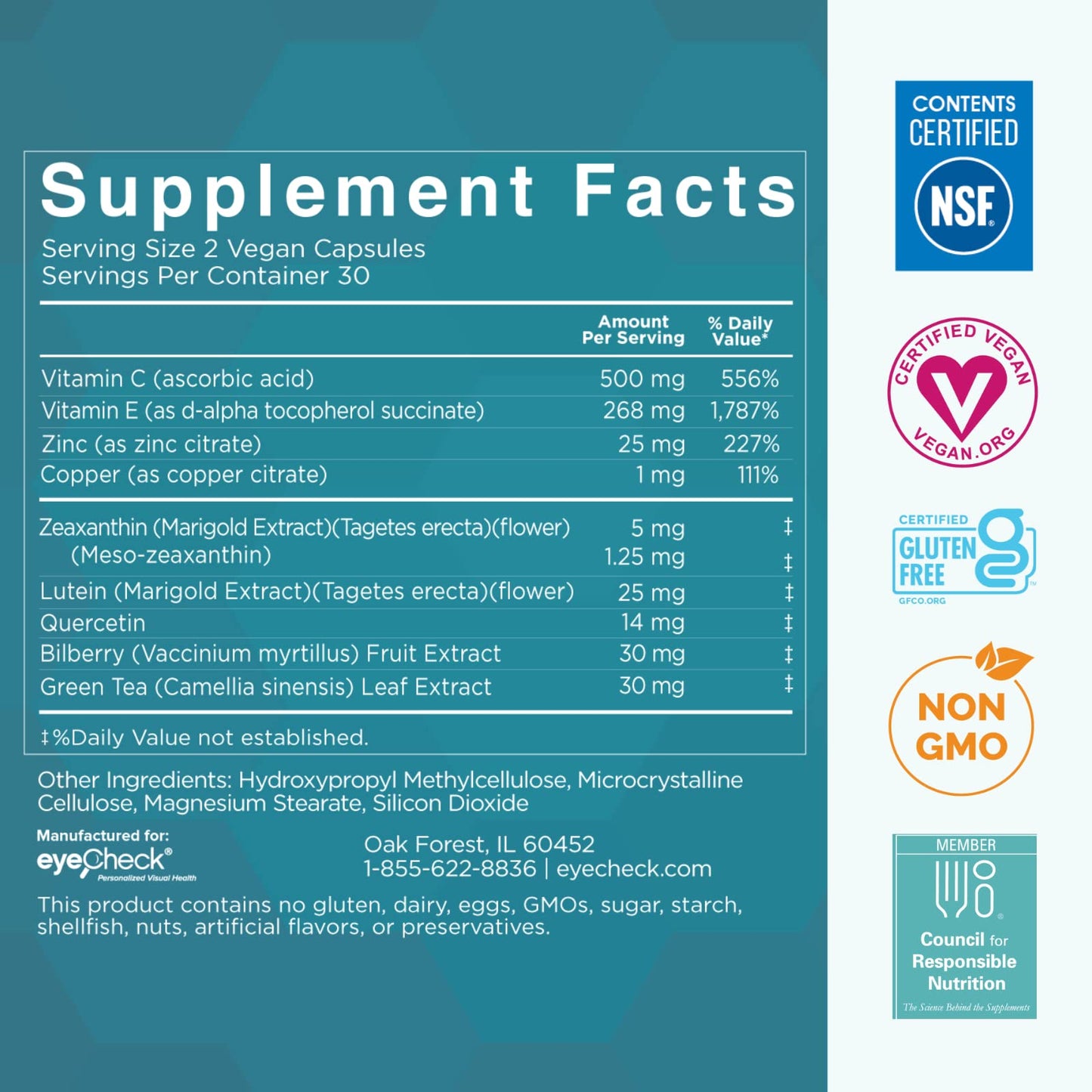 Natural Eye Health Vitamins with Bilberry Zeaxanthin Lutein - Macular Supp EyecheckUS supplements