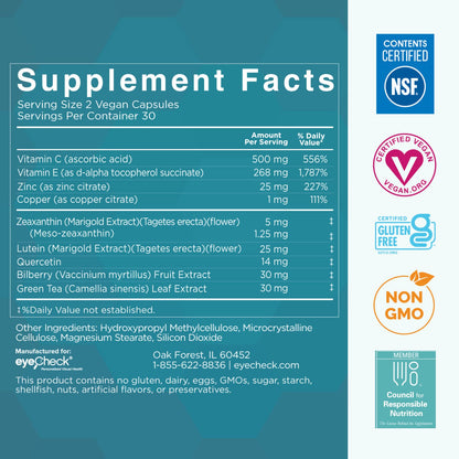 Natural Eye Health Vitamins with Bilberry Zeaxanthin Lutein - Macular Supp EyecheckUS supplements